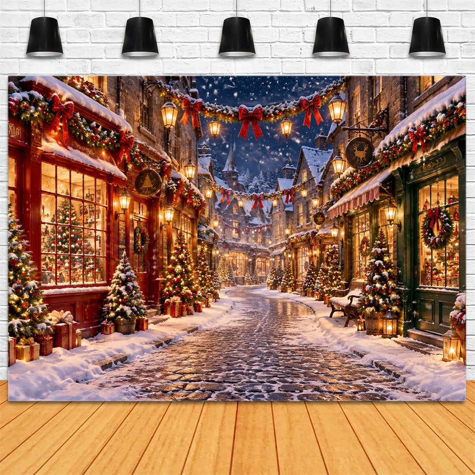 Fond De Village De Noël Rue Hivernale Lanternes Enneigées LXX610-153