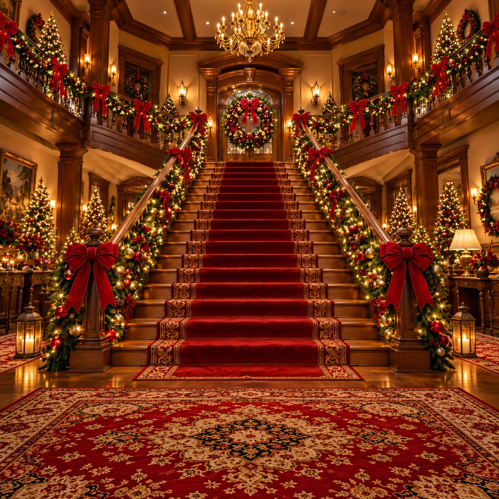 Fond De Noël Hall Entrée Grande Guirlande Escalier LXX610-155