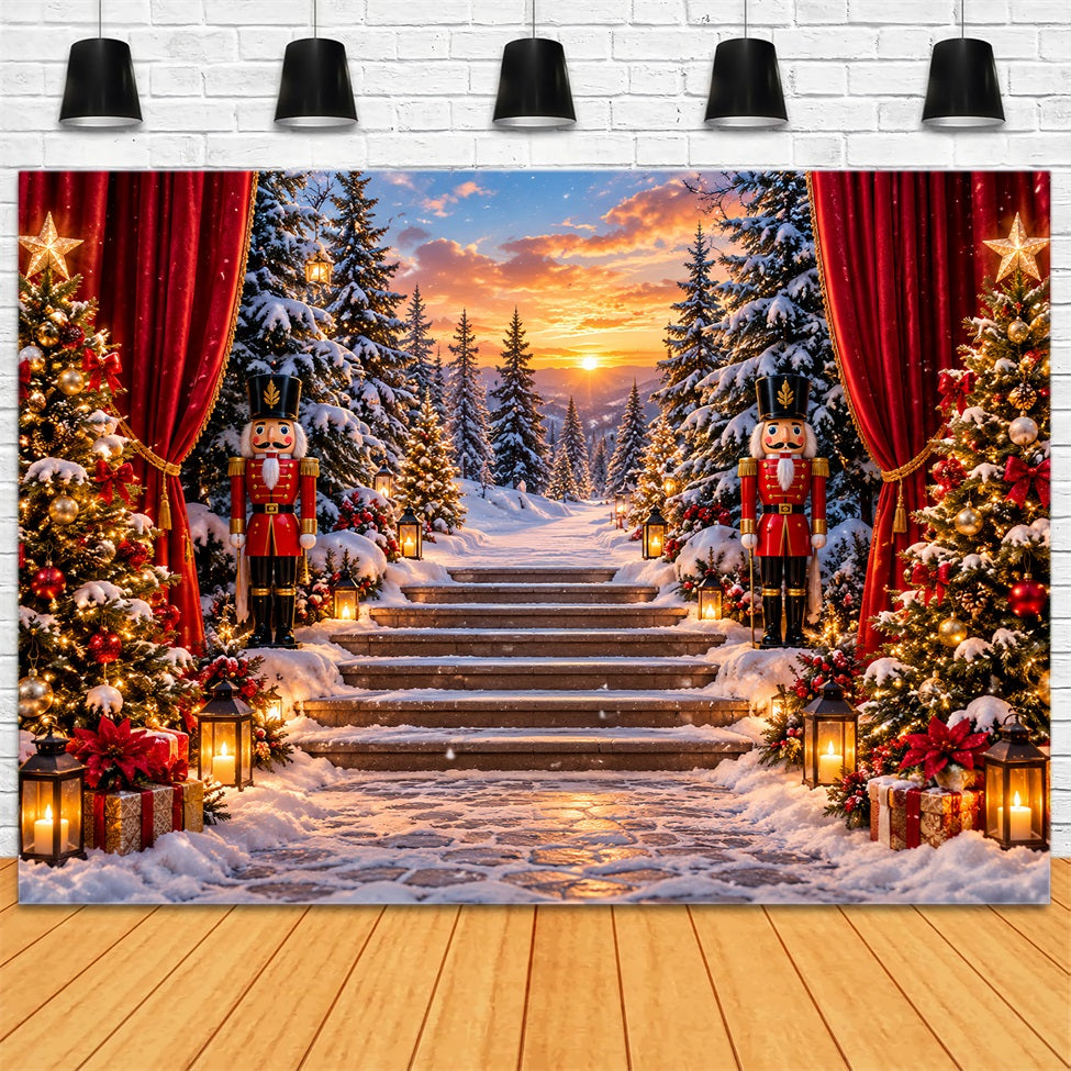 Fond De Noël Forêt Coucher Soleil Escalier Enneigé Casse-Noisette LXX610-159