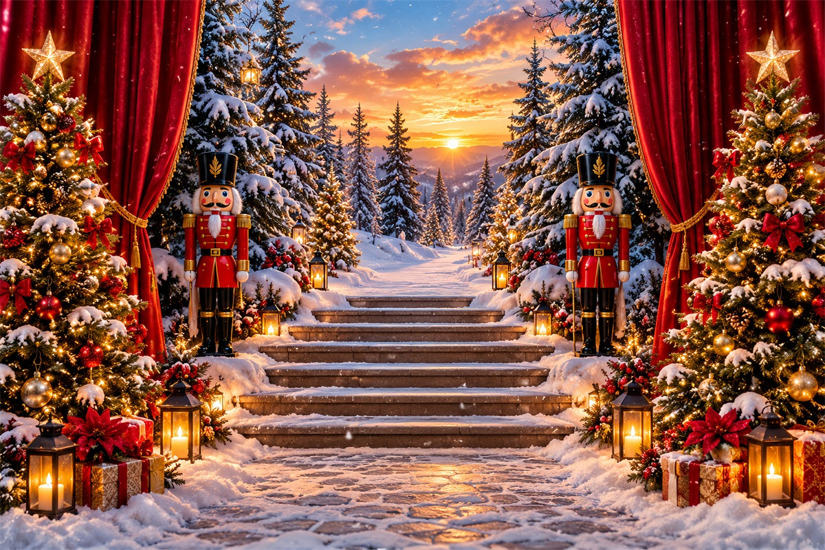 Fond De Noël Forêt Coucher Soleil Escalier Enneigé Casse-Noisette LXX610-159