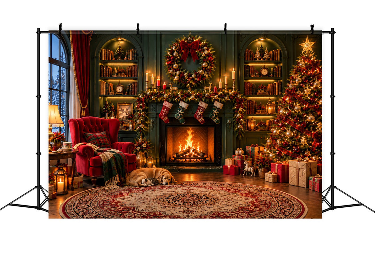 Fond De Cheminée De Noël Salon Chaleureux Mur Émeraude LXX610-160