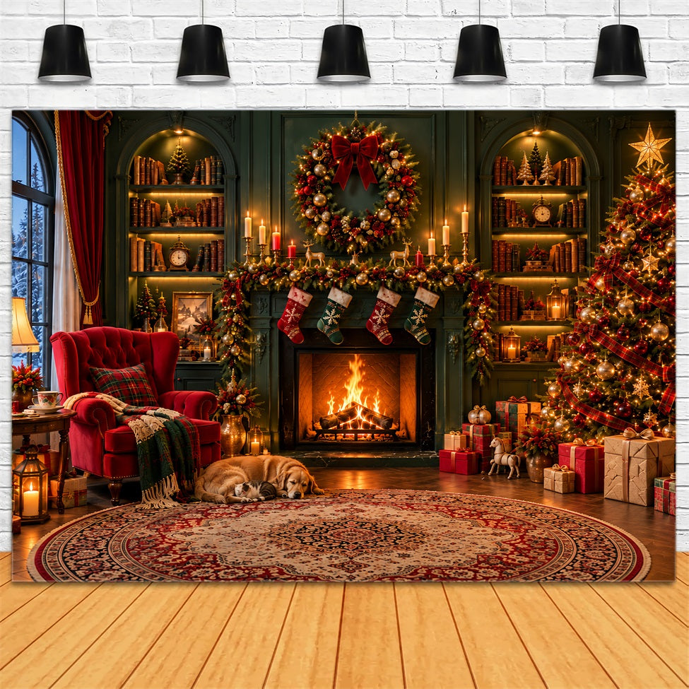 Fond De Cheminée De Noël Salon Chaleureux Mur Émeraude LXX610-160