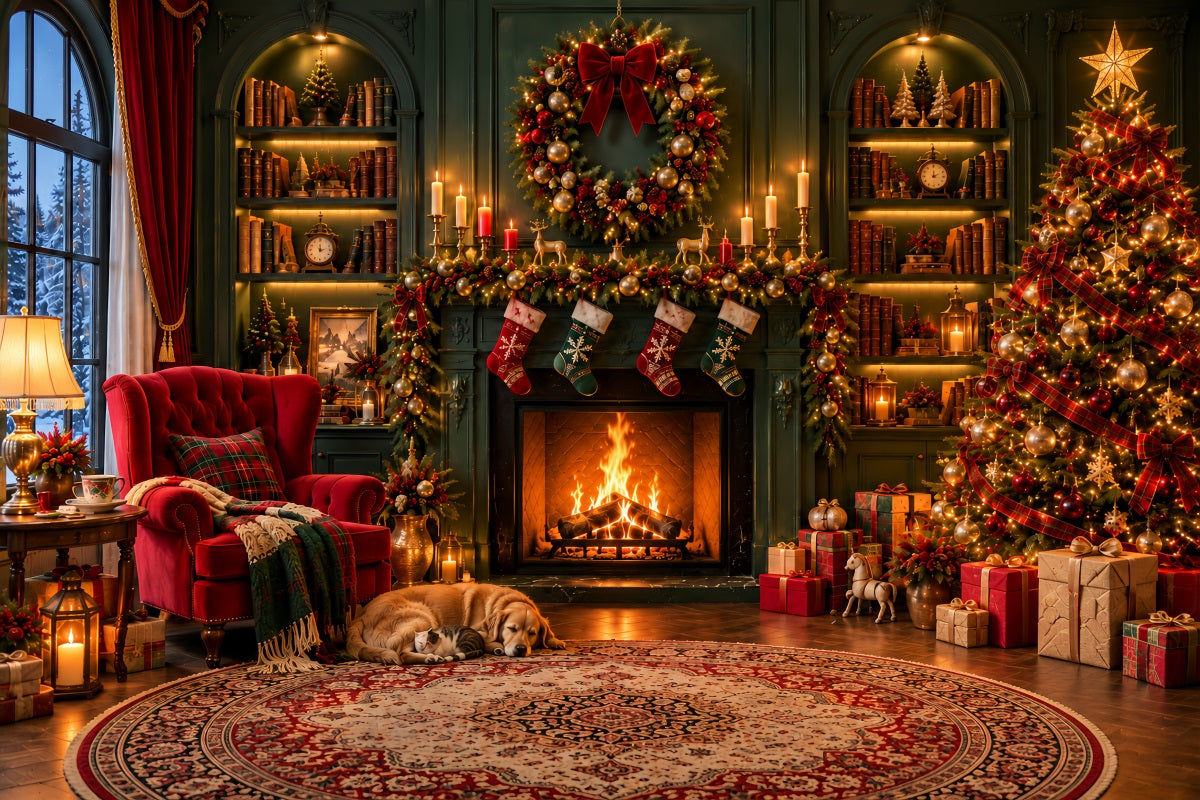 Fond De Cheminée De Noël Salon Chaleureux Mur Émeraude LXX610-160