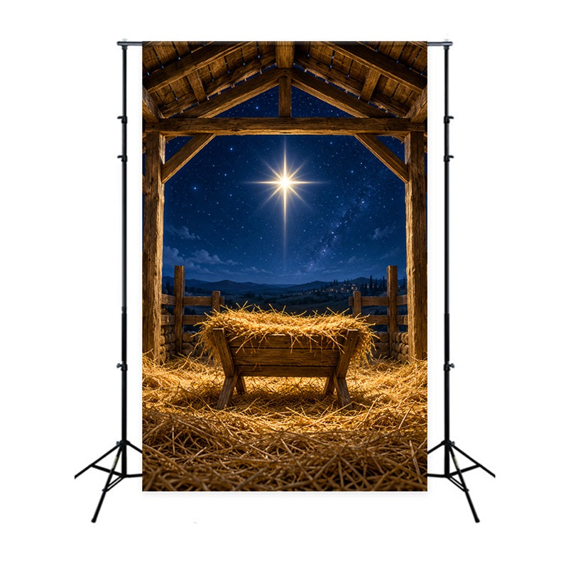 Fond De Crèche De Noël Étoile Bethléem Étable Rustique LXX610-161