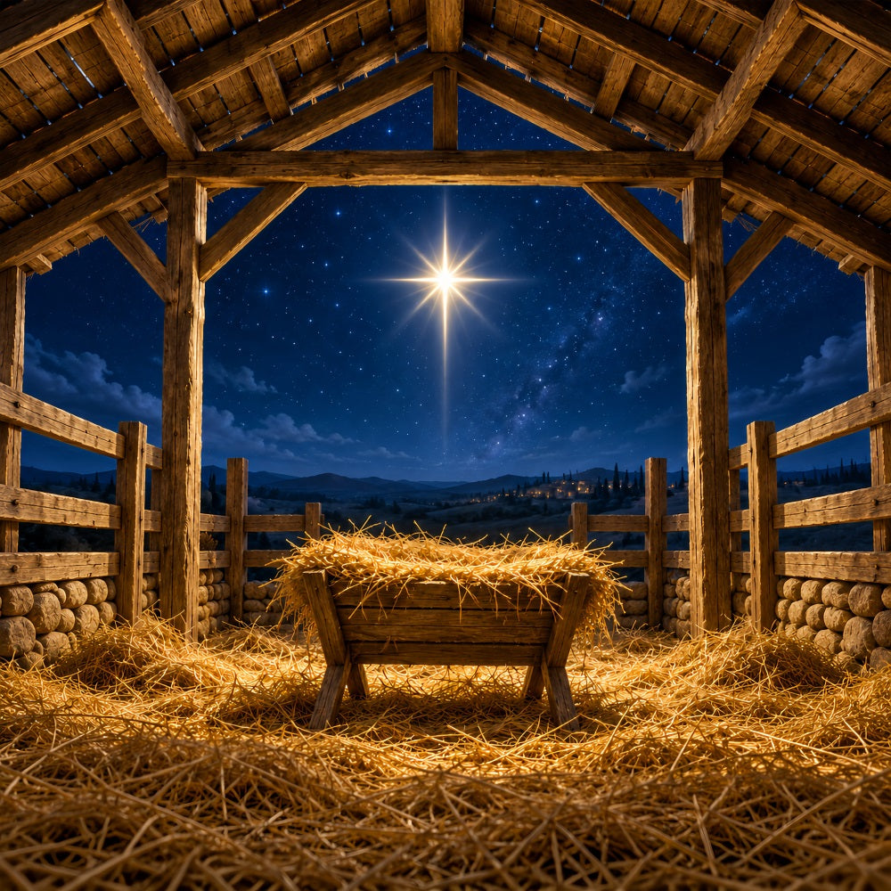 Fond De Crèche De Noël Étoile Bethléem Étable Rustique LXX610-161