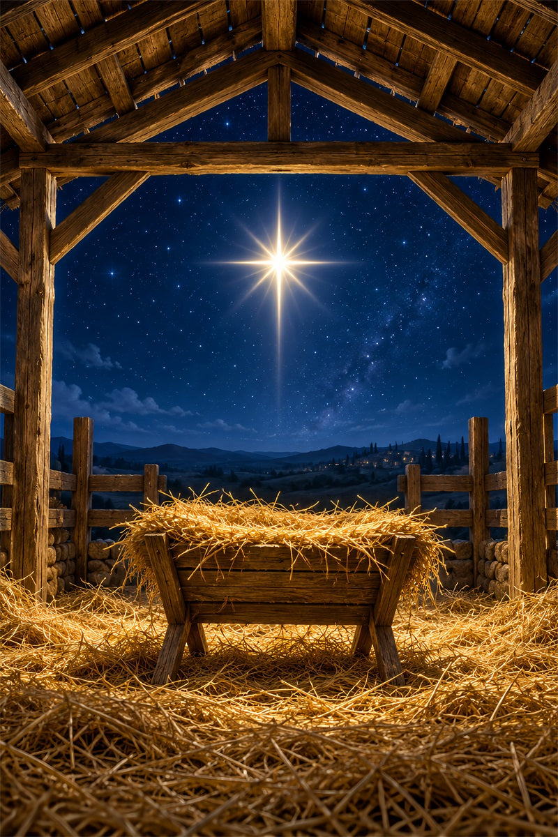 Fond De Crèche De Noël Étoile Bethléem Étable Rustique LXX610-161