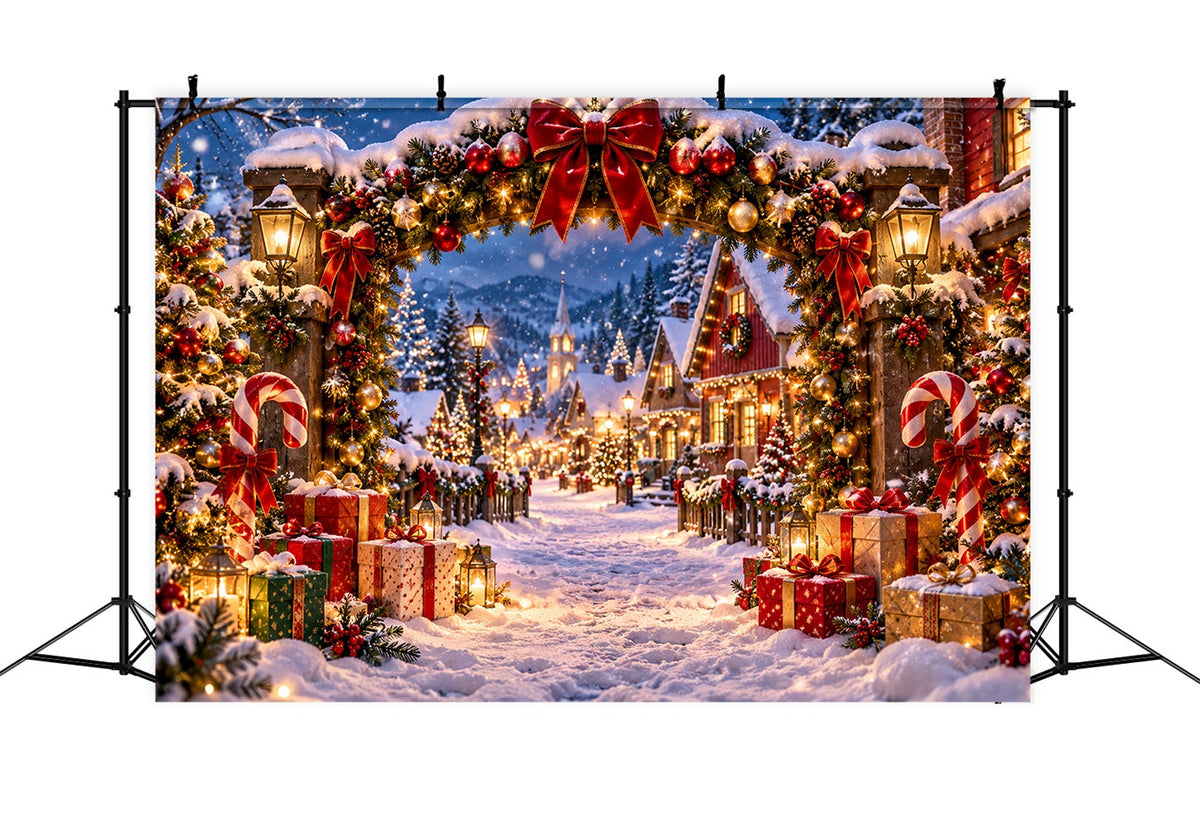 Fond De Village De Noël Entrée Bonbons Sucre Enneigée LXX610-162