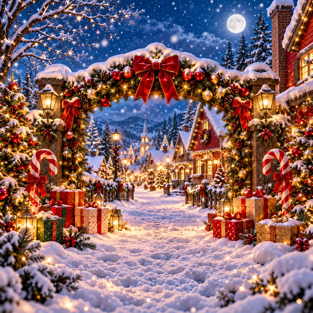 Fond De Village De Noël Entrée Bonbons Sucre Enneigée LXX610-162