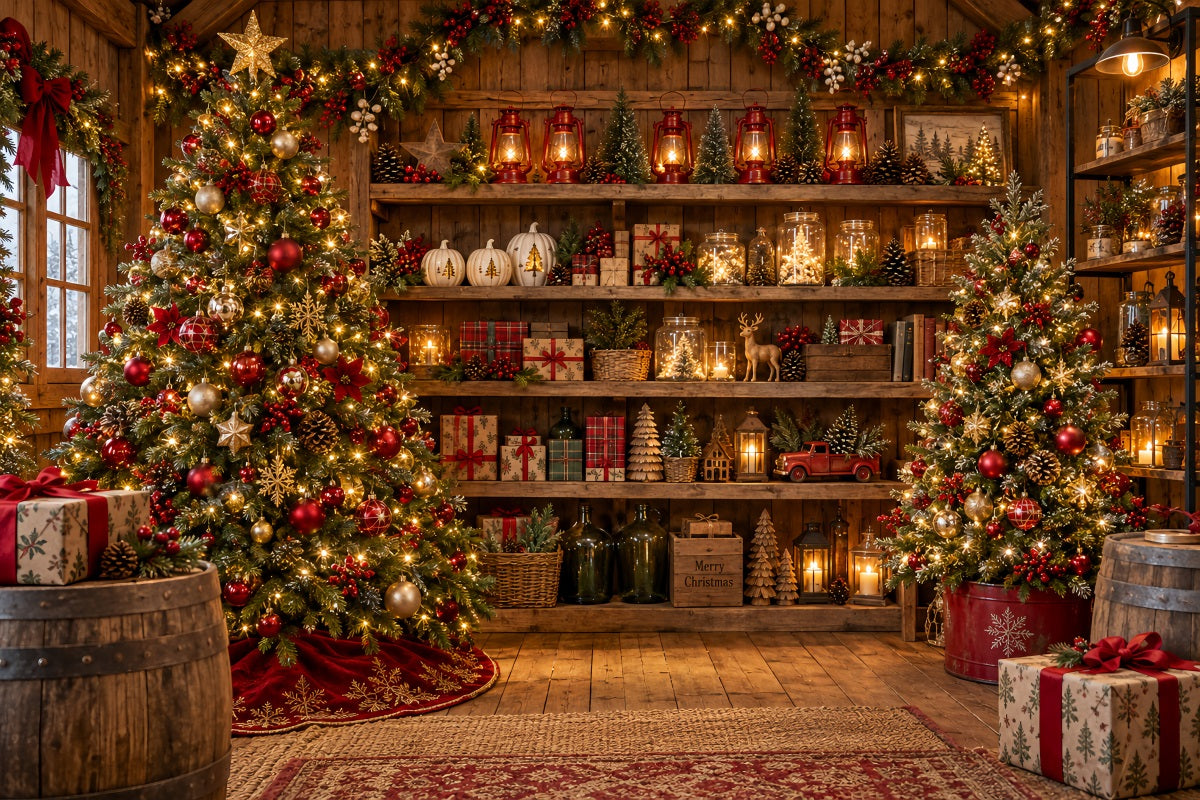 Fond De Boutique De Noël Étagères Bois Rustique Festif LXX610-165