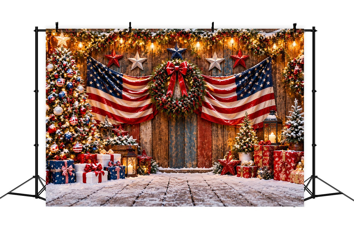 Fond De Noël Entrée Festive Drapeaux Patriotiques Sapin LXX610-168