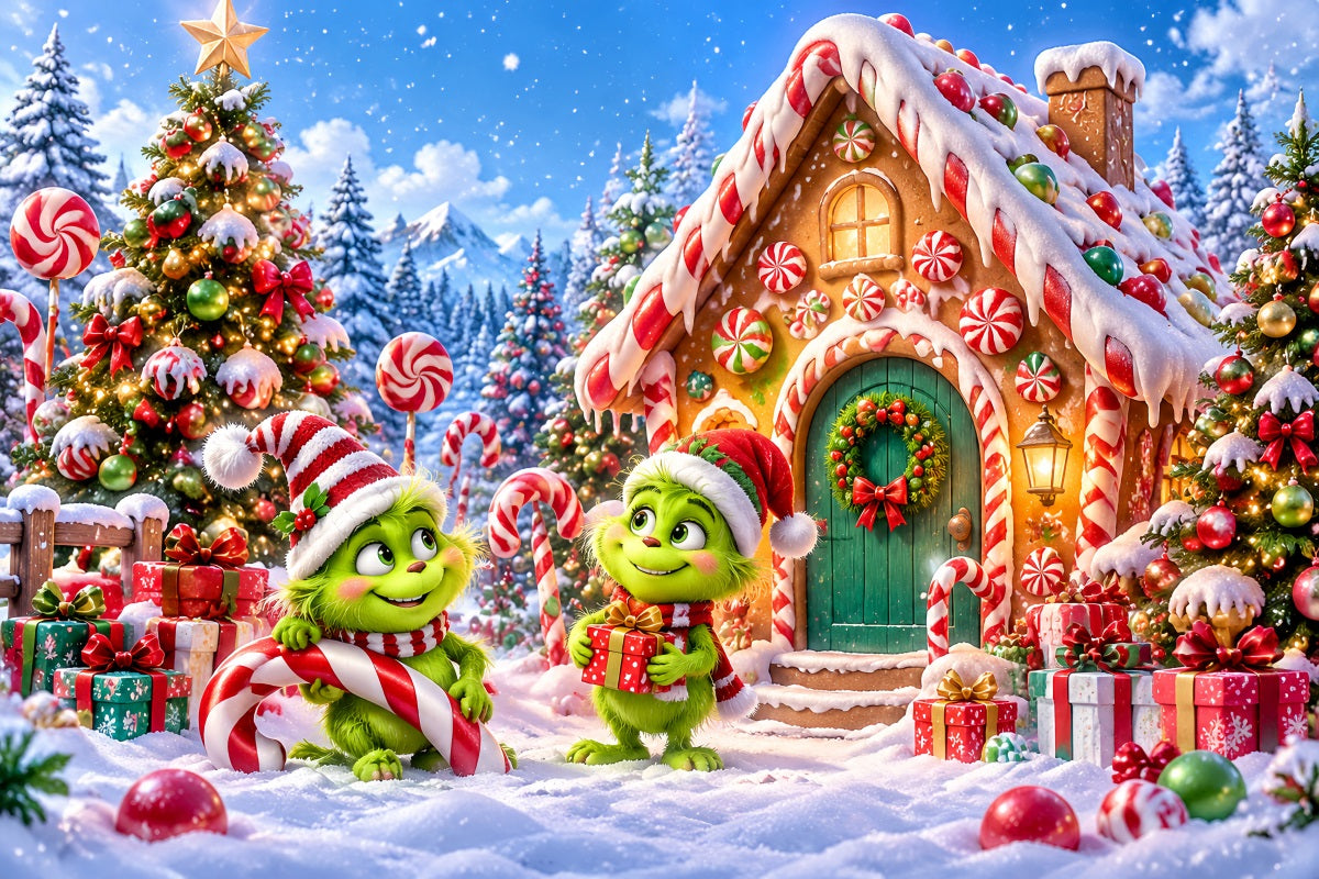 Fond Grinch Cottage Bonbons Vert Fourrure LXX610-170