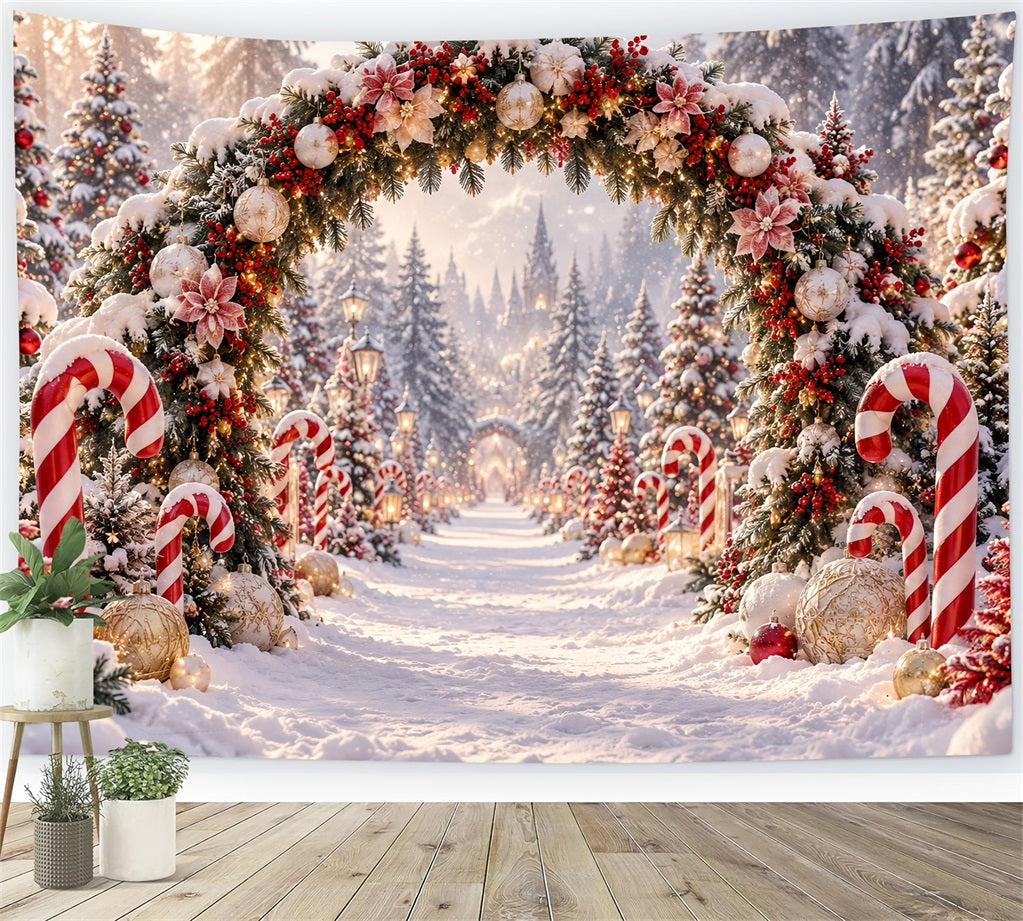Fond Photo De Noël Arche Florale Bonbons Menthe Poivrée LXX610-175