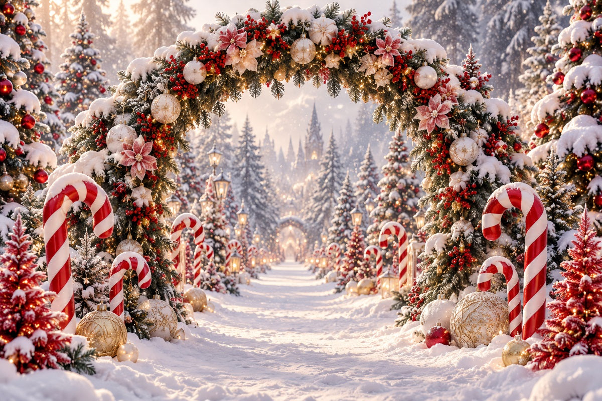 Fond Photo De Noël Arche Florale Bonbons Menthe Poivrée LXX610-175
