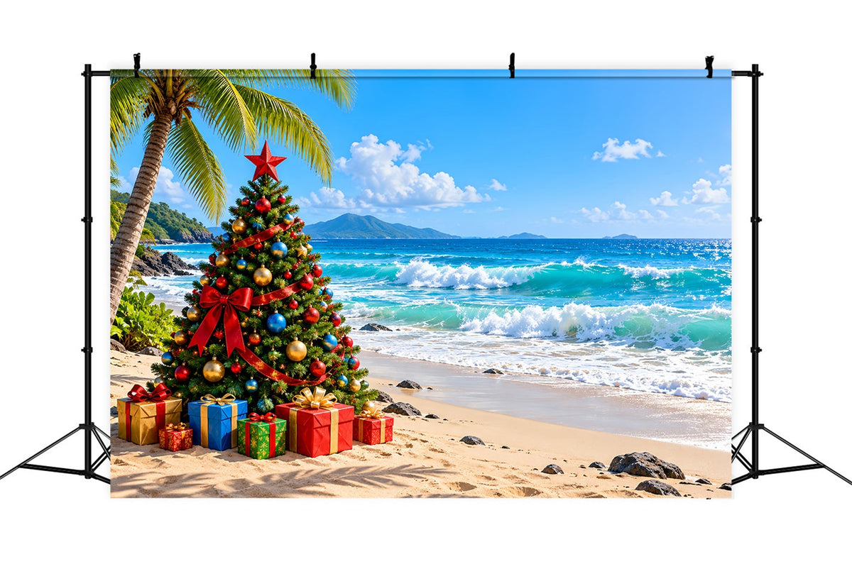 Fond De Sapins De Noël Tropical Palmiers Plage Festive LXX610-179