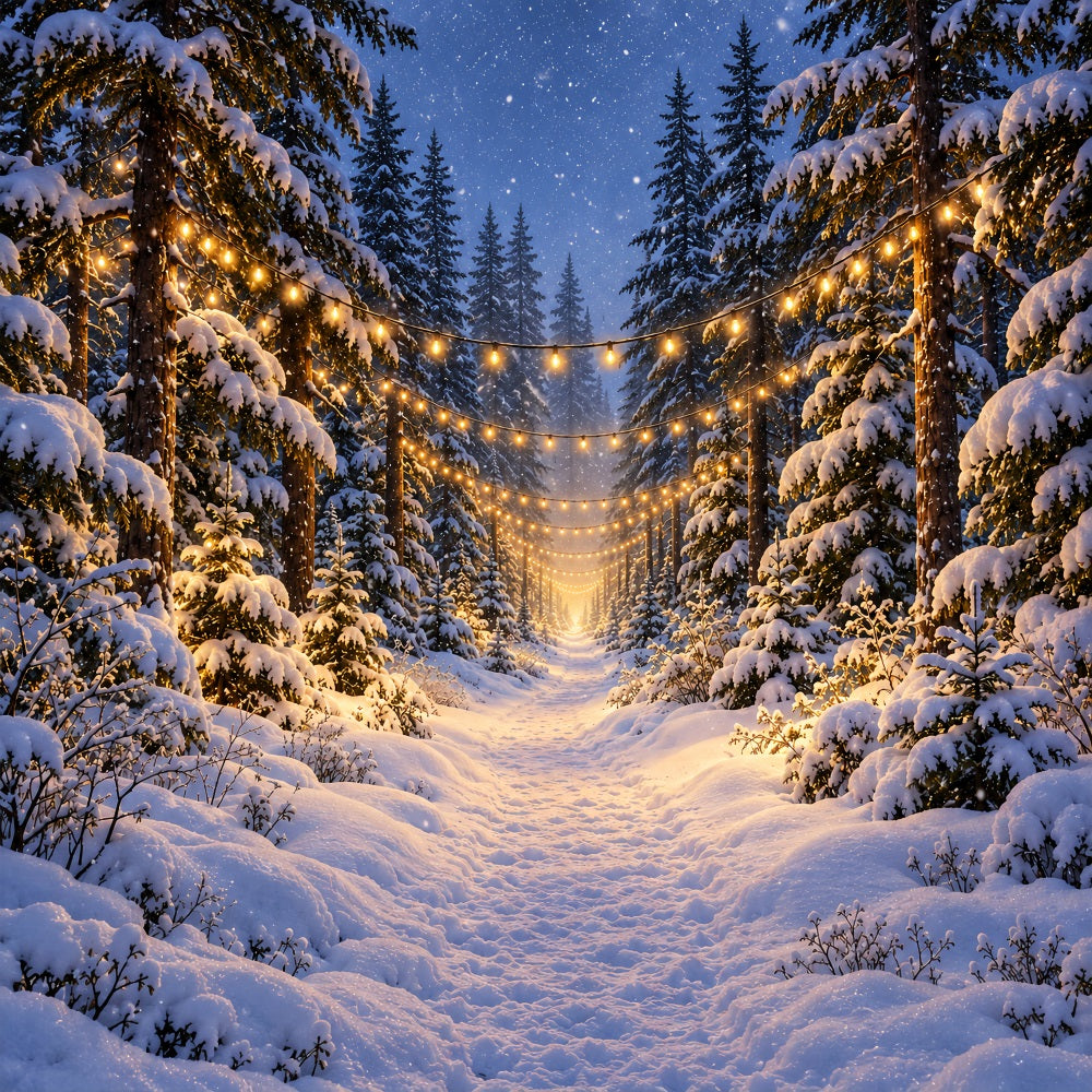 Fond De Forêt De Sapins De Noël Sentier Enneigé Lumineux LXX610-180