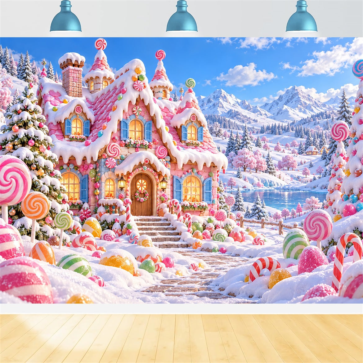 Fond Maison En Pain D'Épices Cottage Bonbons Rose LXX610-182