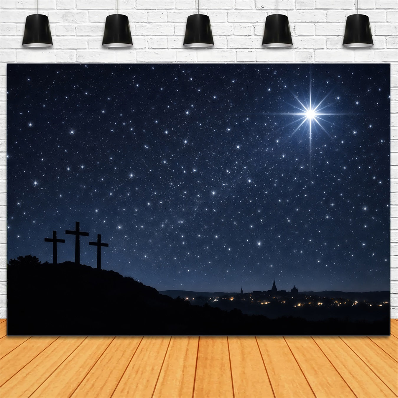 Toile de fond Studio Pâques Silhouette Calvaire Nuit Étoilée LXX62-44