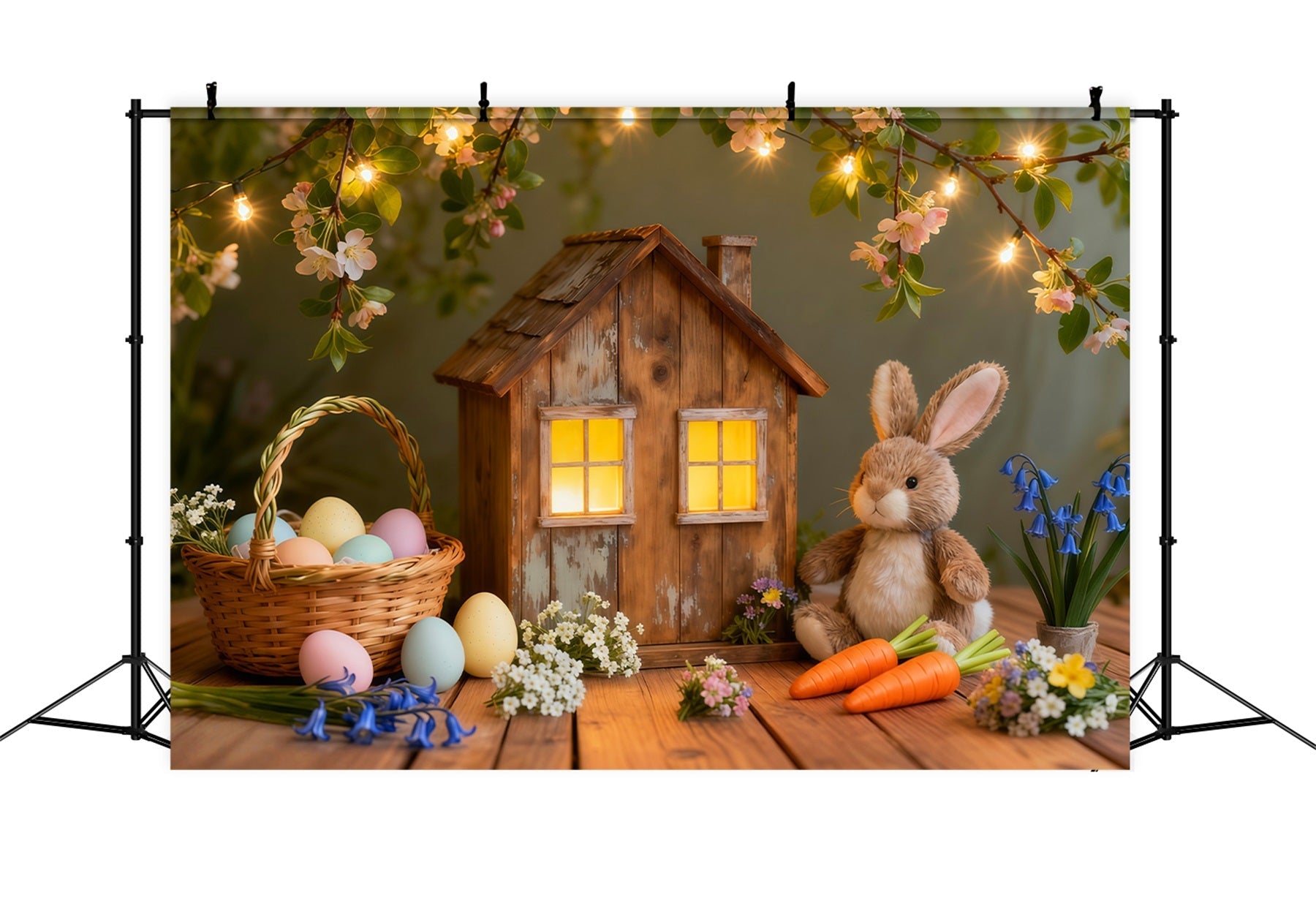 Fond Studio Pâques Cottage Rustique Lumières et Œuf LXX62-51