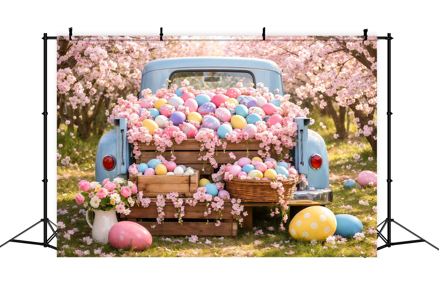 Fond Photo Pâques Camion Vintage Fleur de Cerisier LXX62-53