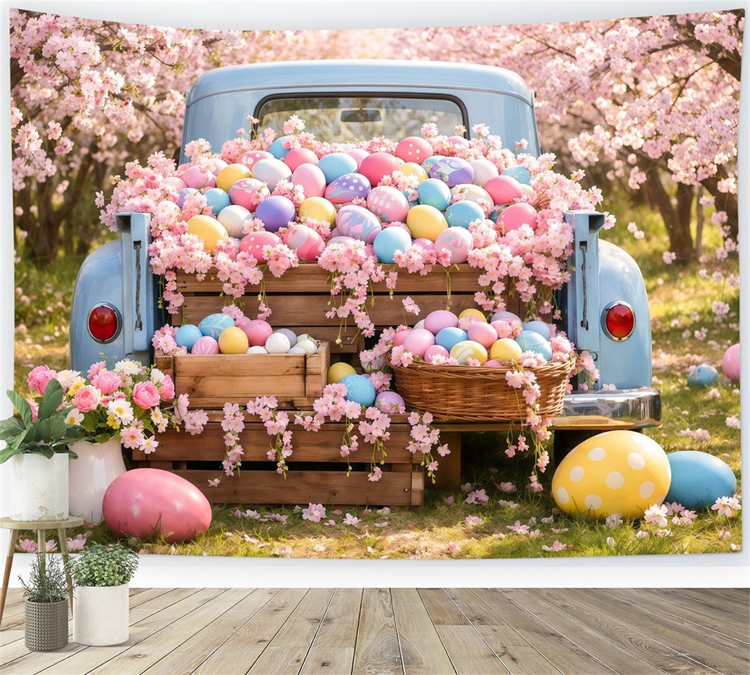 Fond Photo Pâques Camion Vintage Fleur de Cerisier LXX62-53