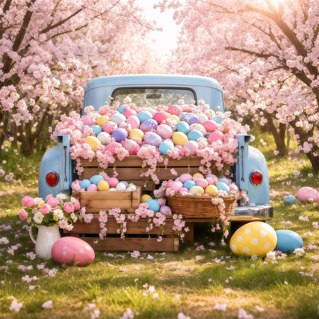 Fond Photo Pâques Camion Vintage Fleur de Cerisier LXX62-53