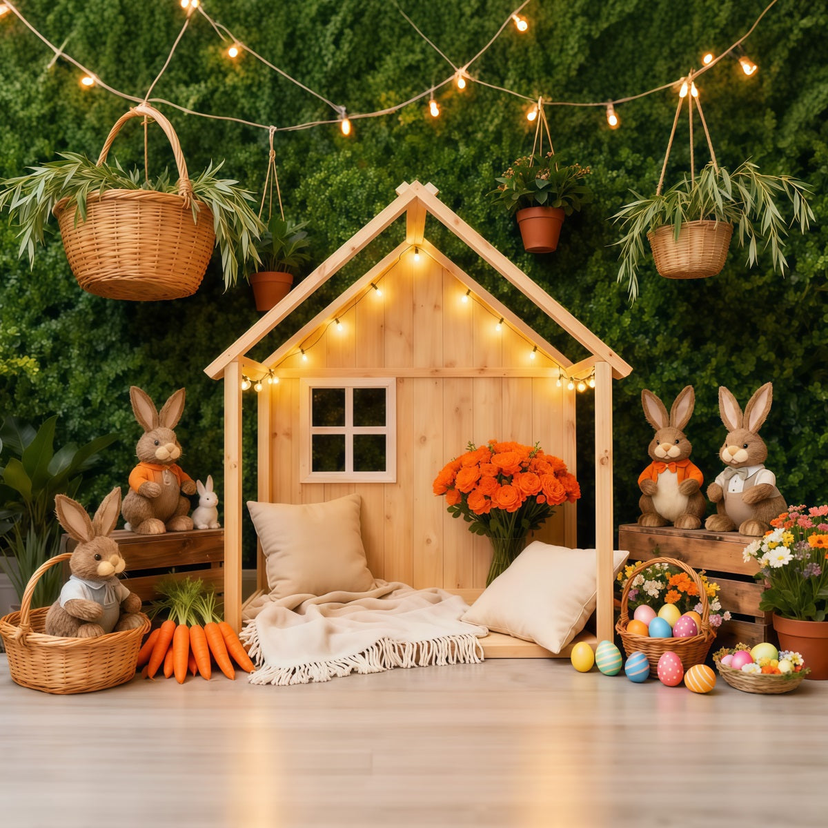 Toile de fond Photo Pâques Cottage Rustique Lapin Décor Carotte LXX62-60