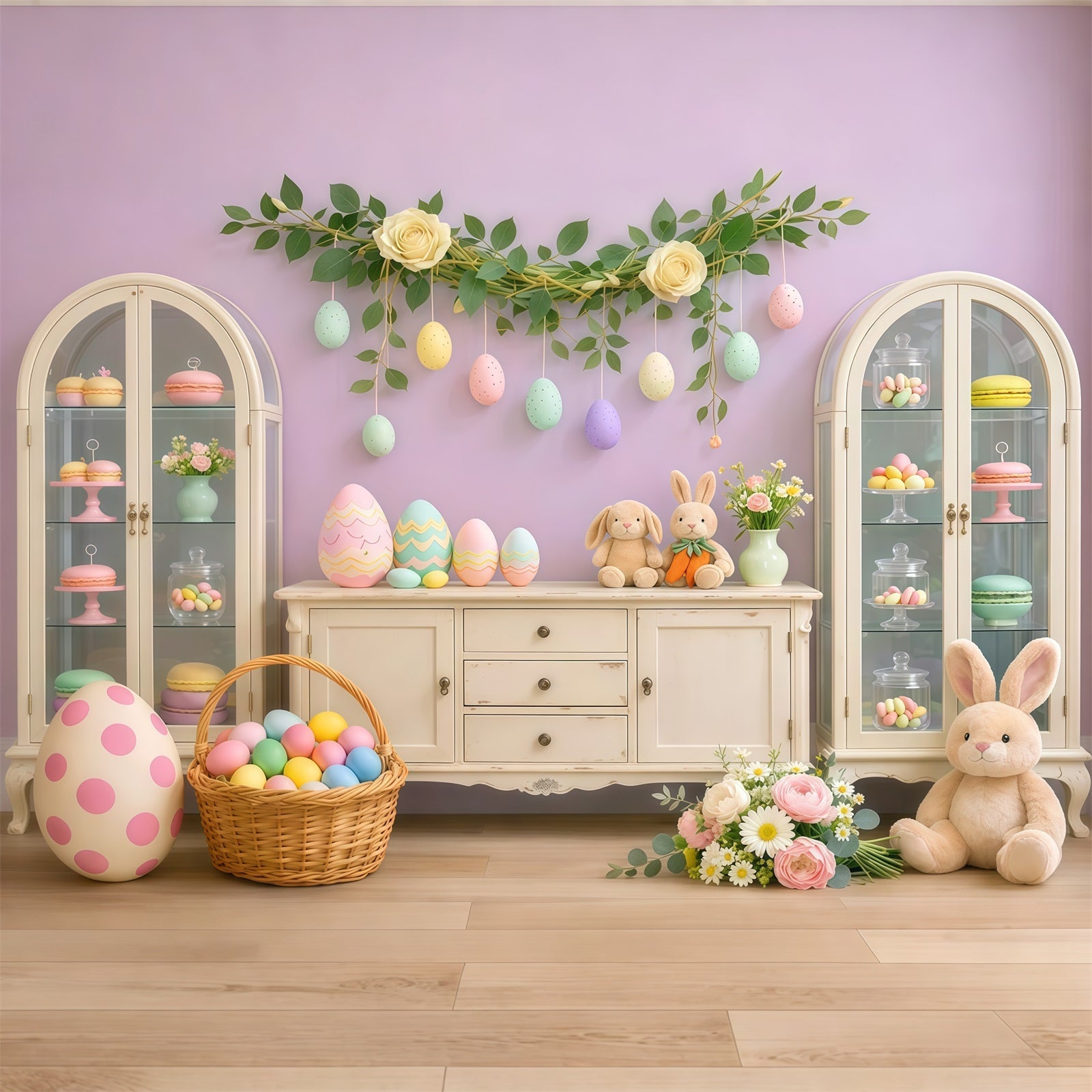 Toile de fond Pâques Armoire Bonbons Pastel Présentoir Œufs LXX62-62