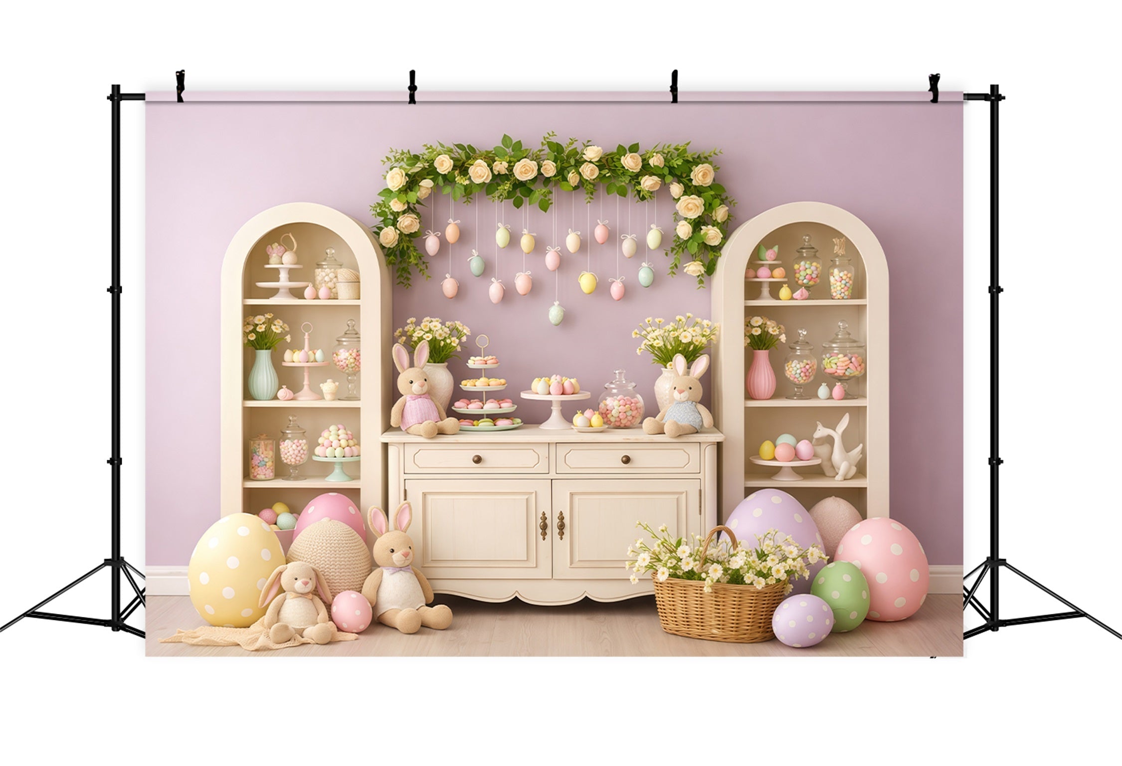 Fond Photo Pâques Présentoir Lapin Macaron Lavande LXX62-63