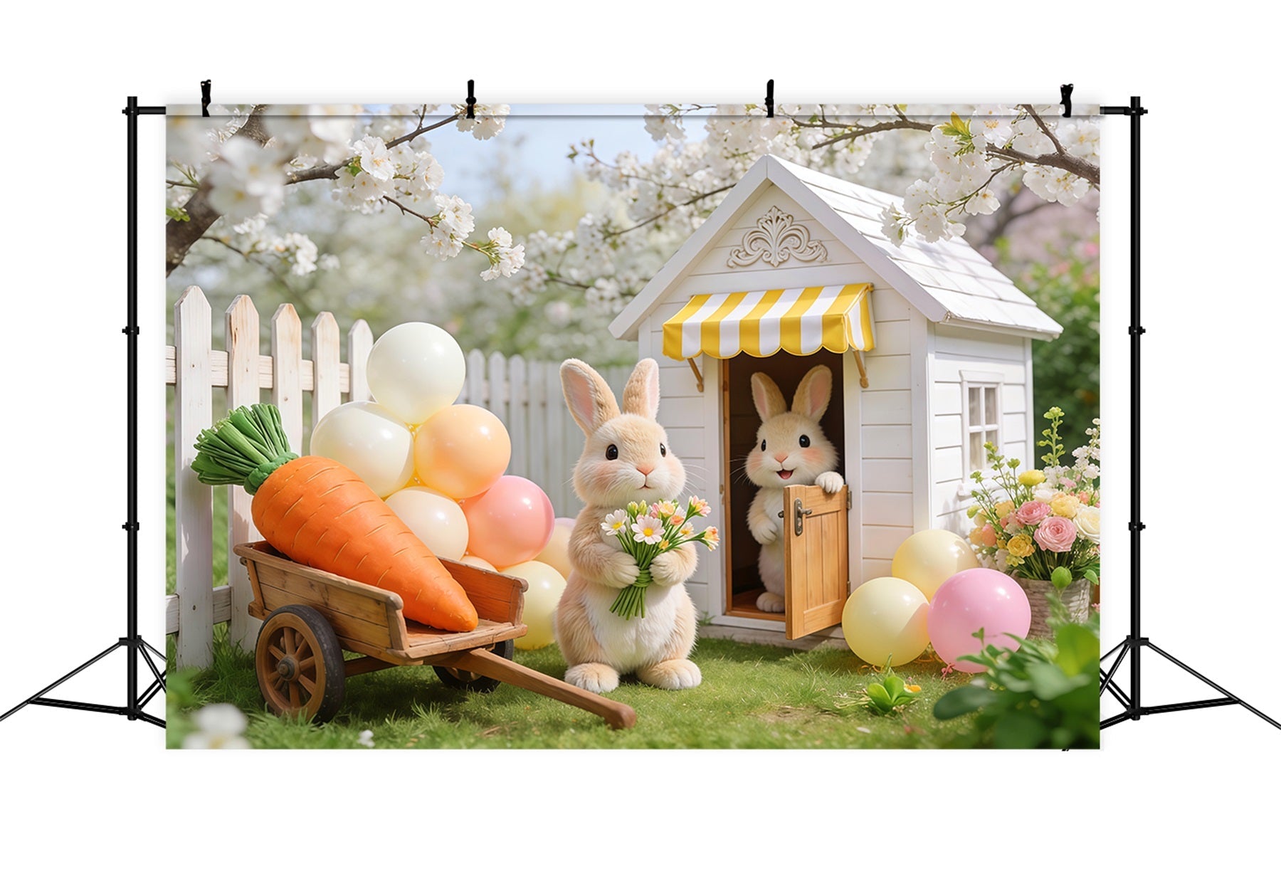Fond Photo Pâques Cottage Jardin Lapin Fleur de Cerisier LXX62-68