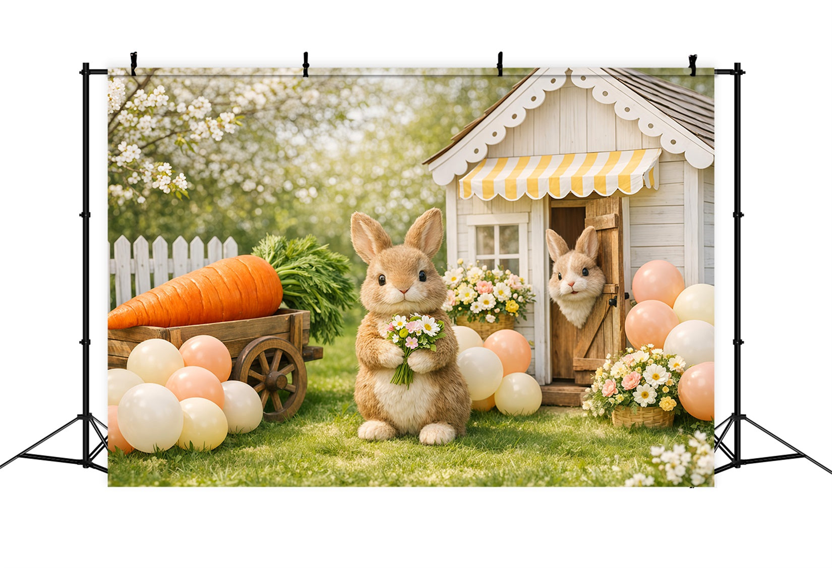 Toile de fond Studio Pâques Cour Lapin Printemps Chariot de Carottes LXX62-69