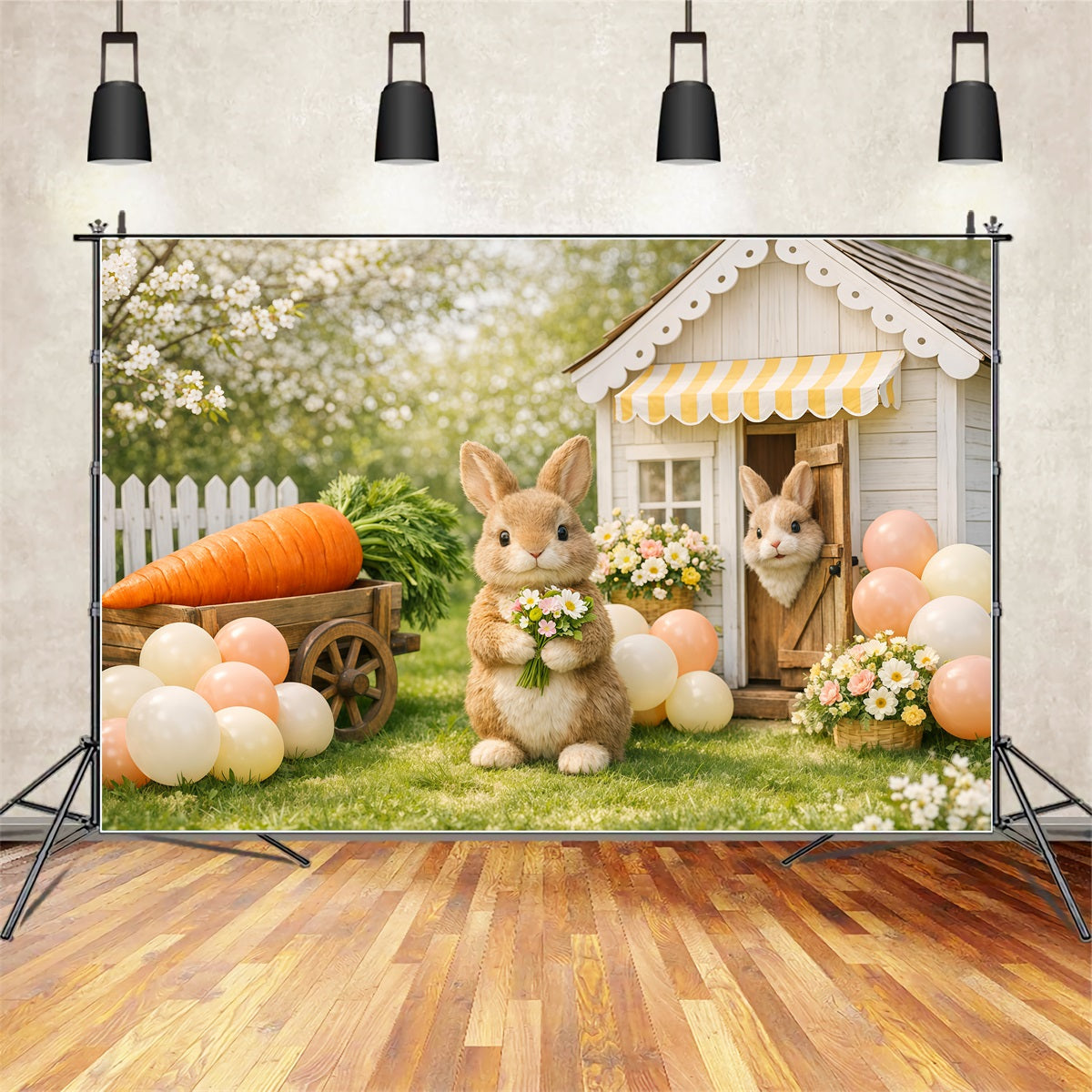 Toile de fond Studio Pâques Cour Lapin Printemps Chariot de Carottes LXX62-69