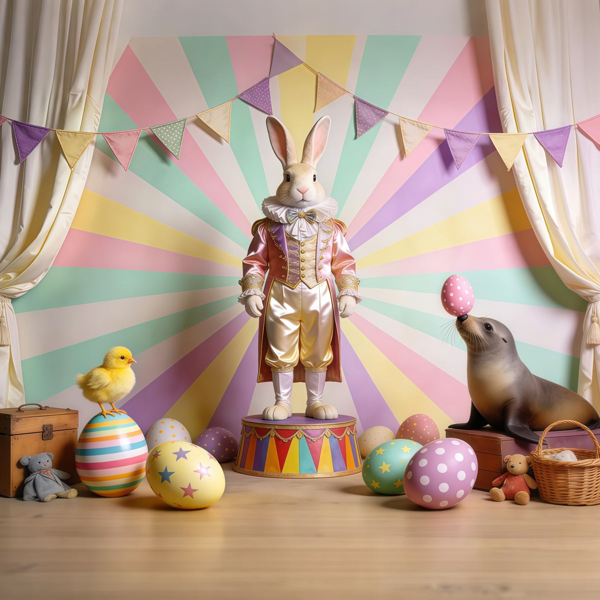 Fond Studio Pâques Scène Carnaval Lapin Poussin Phoque LXX62-71