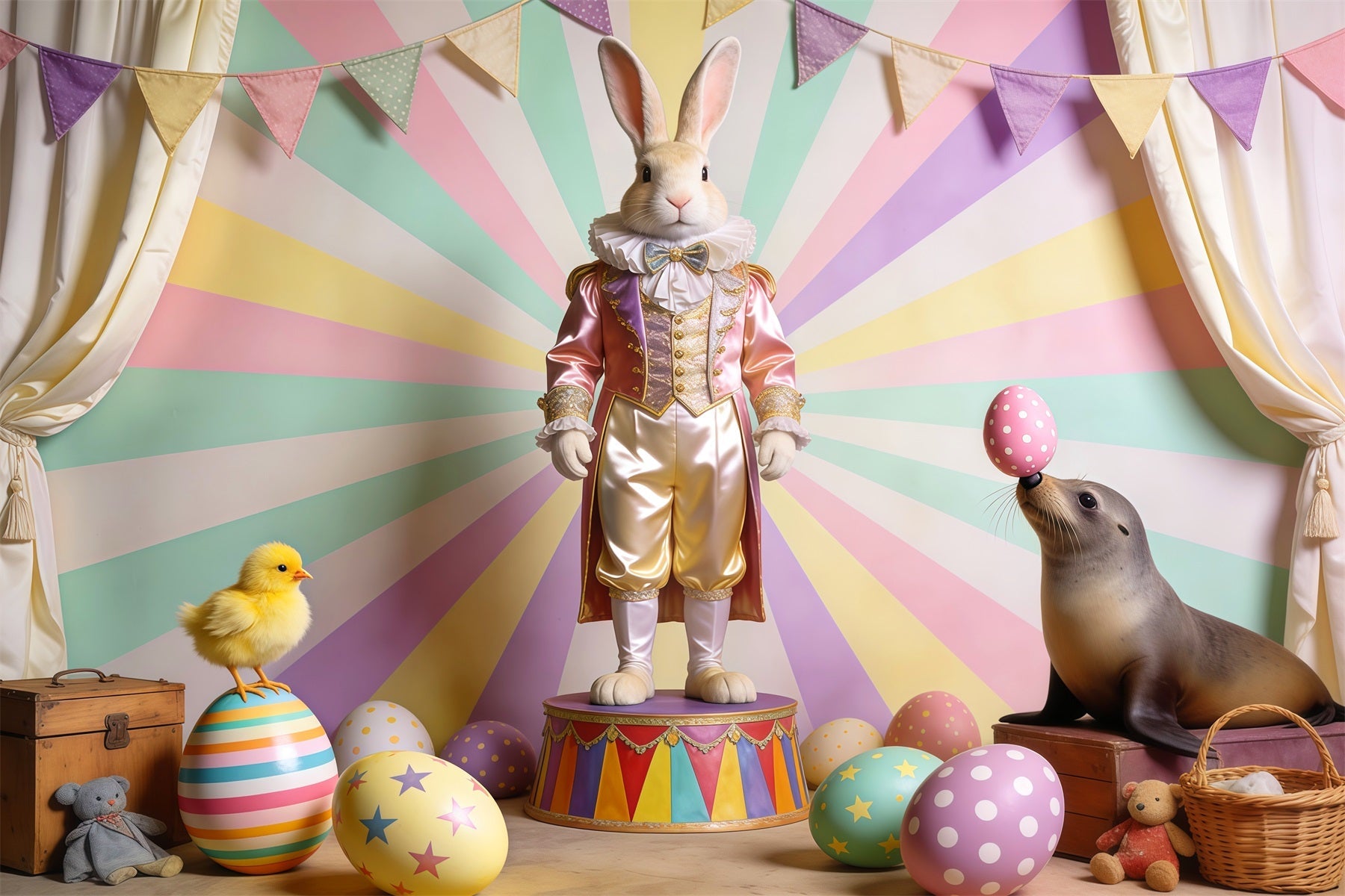 Fond Studio Pâques Scène Carnaval Lapin Poussin Phoque LXX62-71