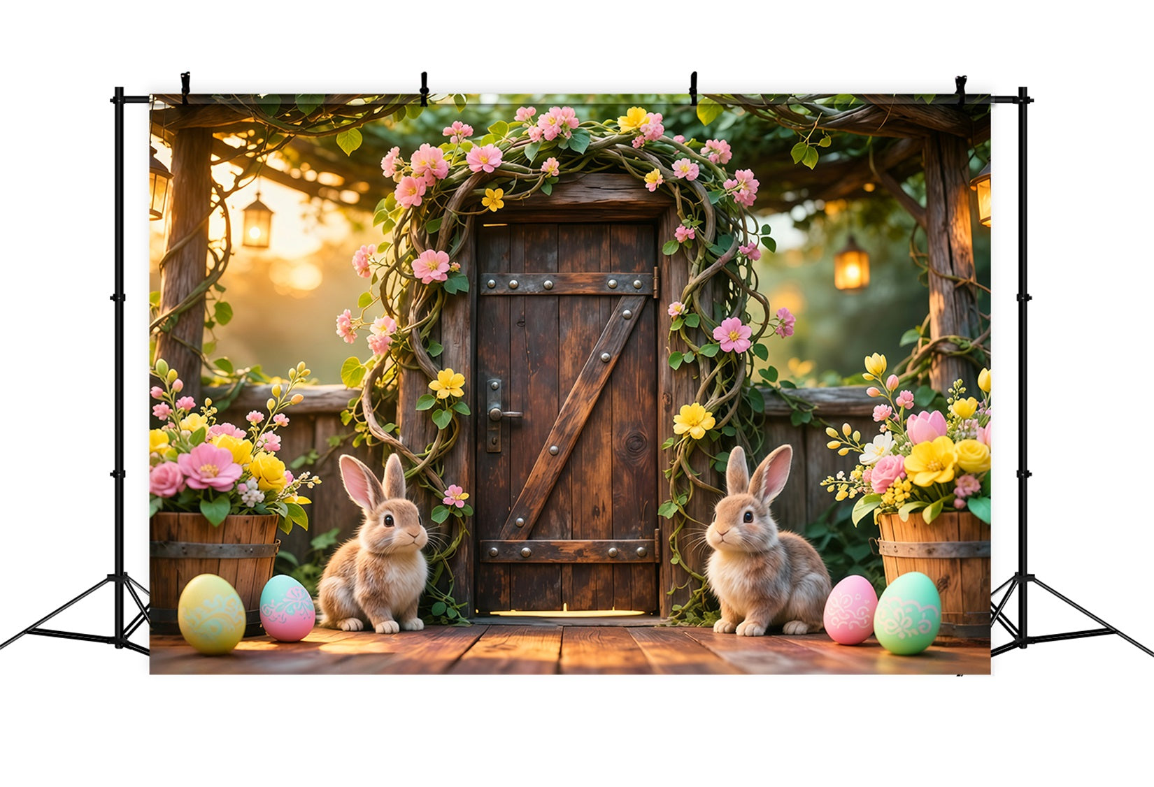 Fond Photo Pâques Porte Bois Jardin Rustique Fleurs LXX62-78
