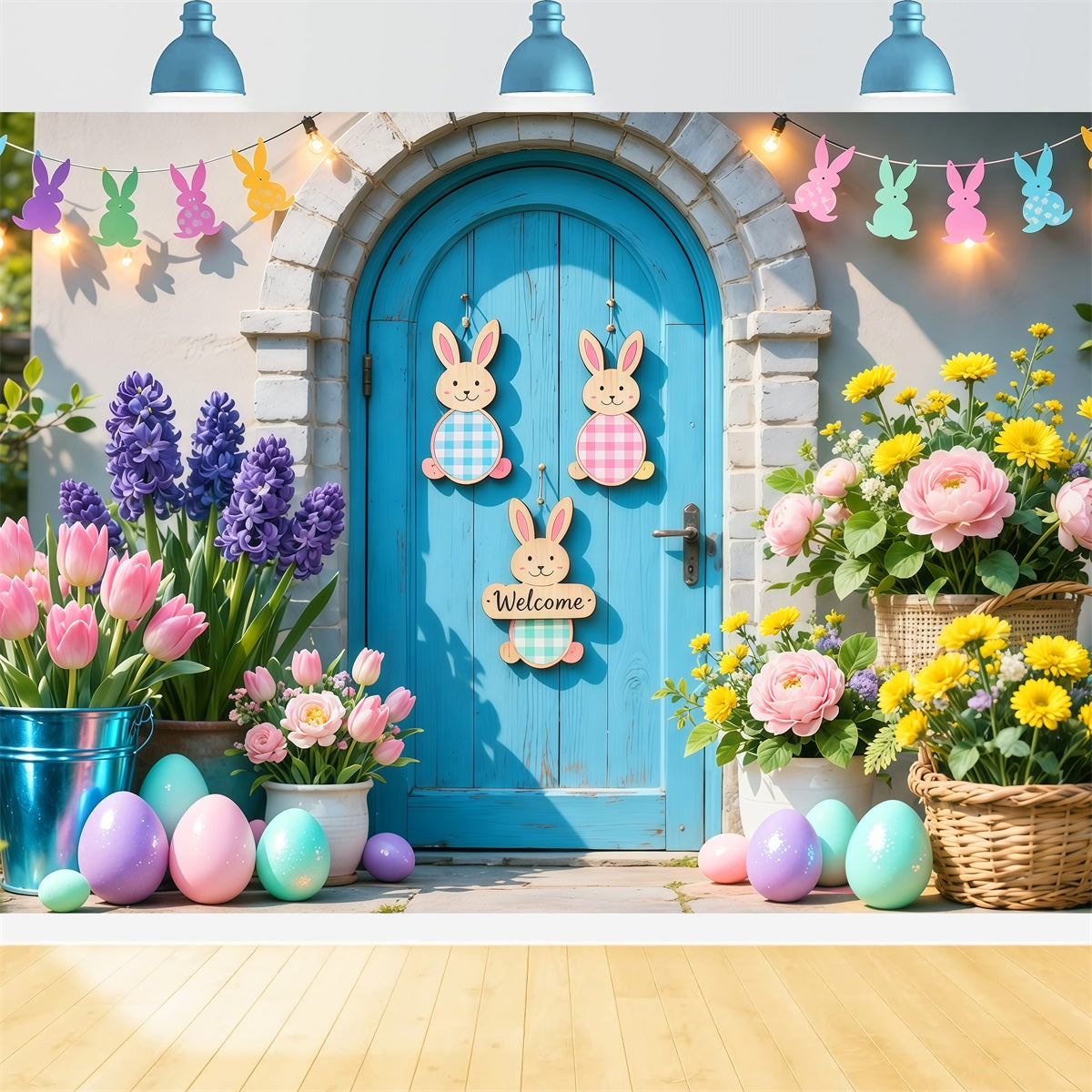 Toile de fond Photo Pâques Porte d’Accueil Lapin Pastel LXX62-80