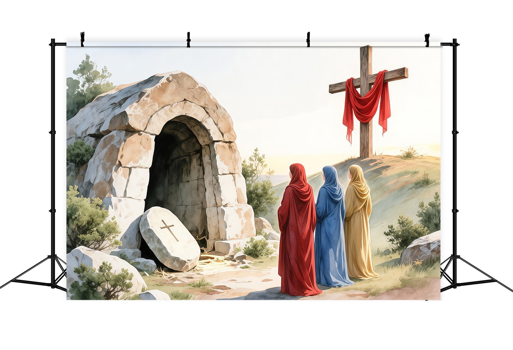 Fond Photo Pâques Croix Résurrection Tombeau Vide LXX62-83