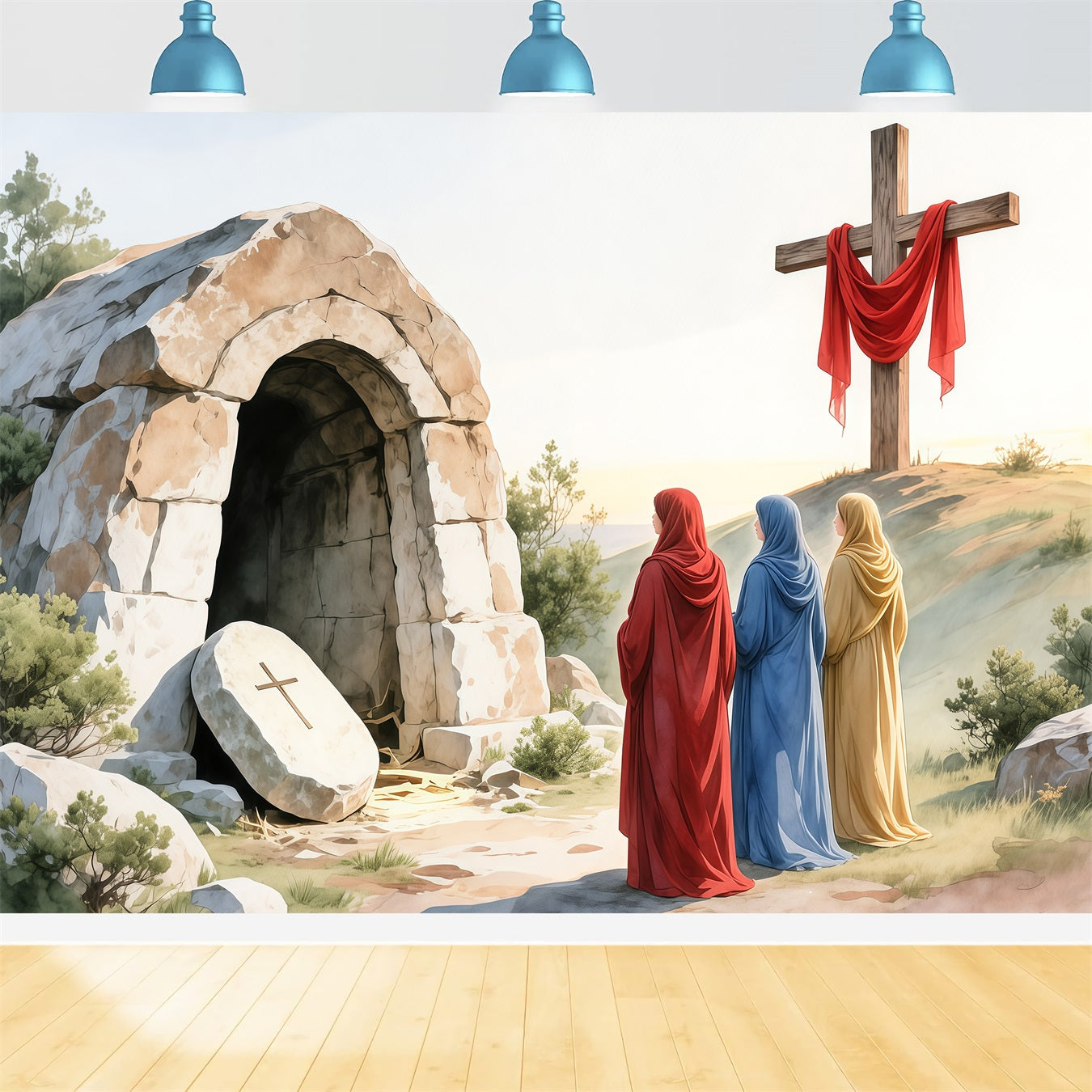 Fond Photo Pâques Croix Résurrection Tombeau Vide LXX62-83