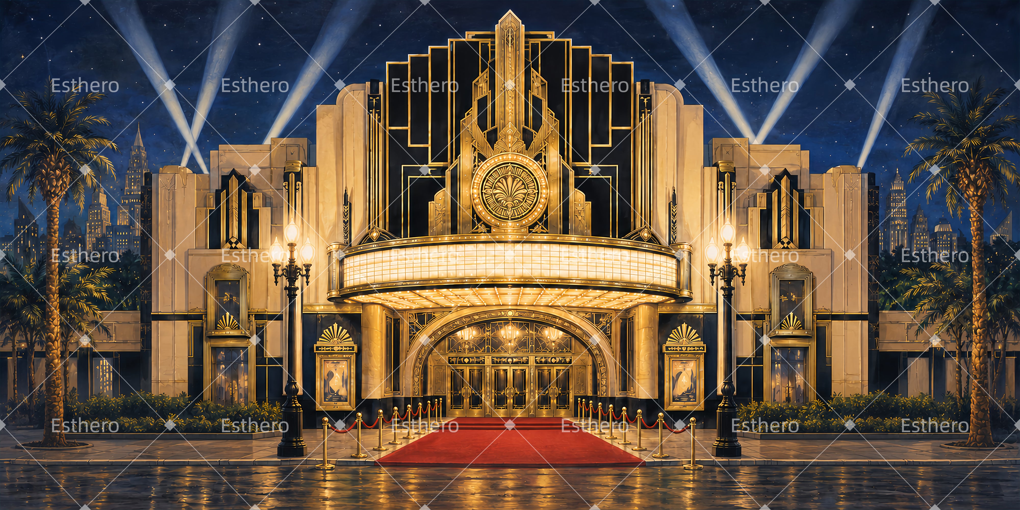 Toile de fond de spectacle façade de théâtre hollywoodien décor musical LXX65-T101