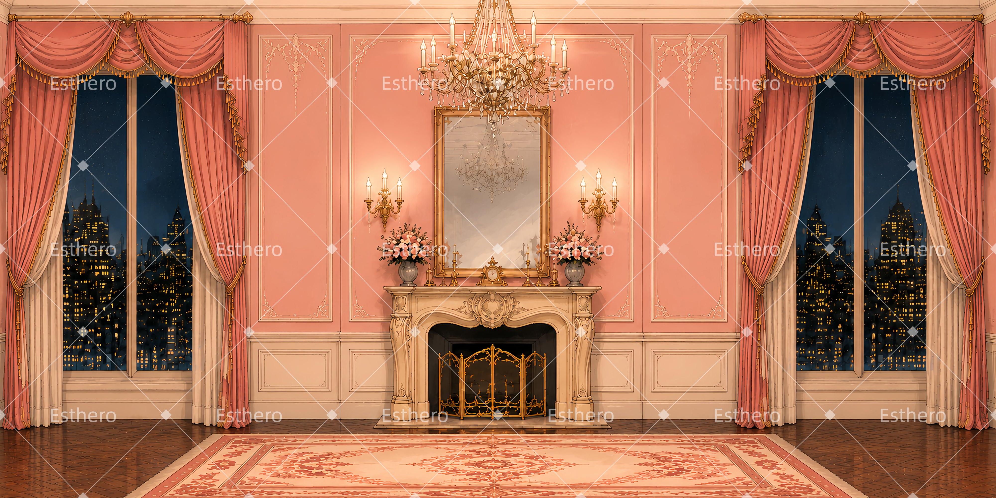 Toile de fond récital de danse appartement de luxe rose LXX65-T38