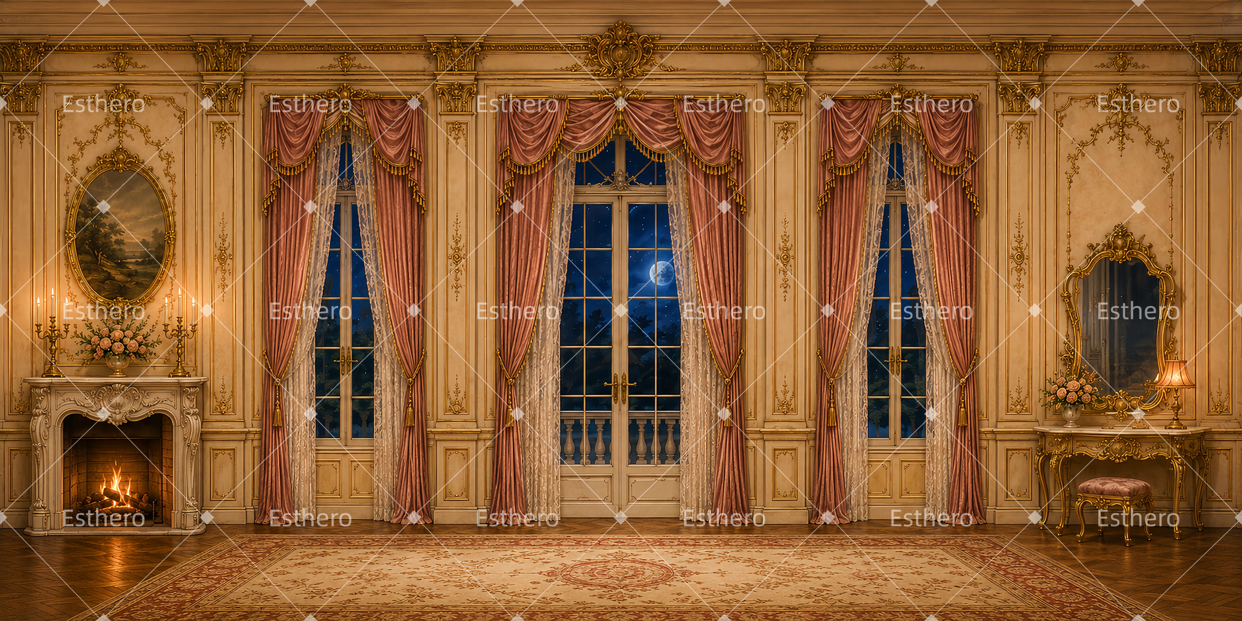 Toile de fond chambre noble au clair de lune décor de théâtre LXX65-T78