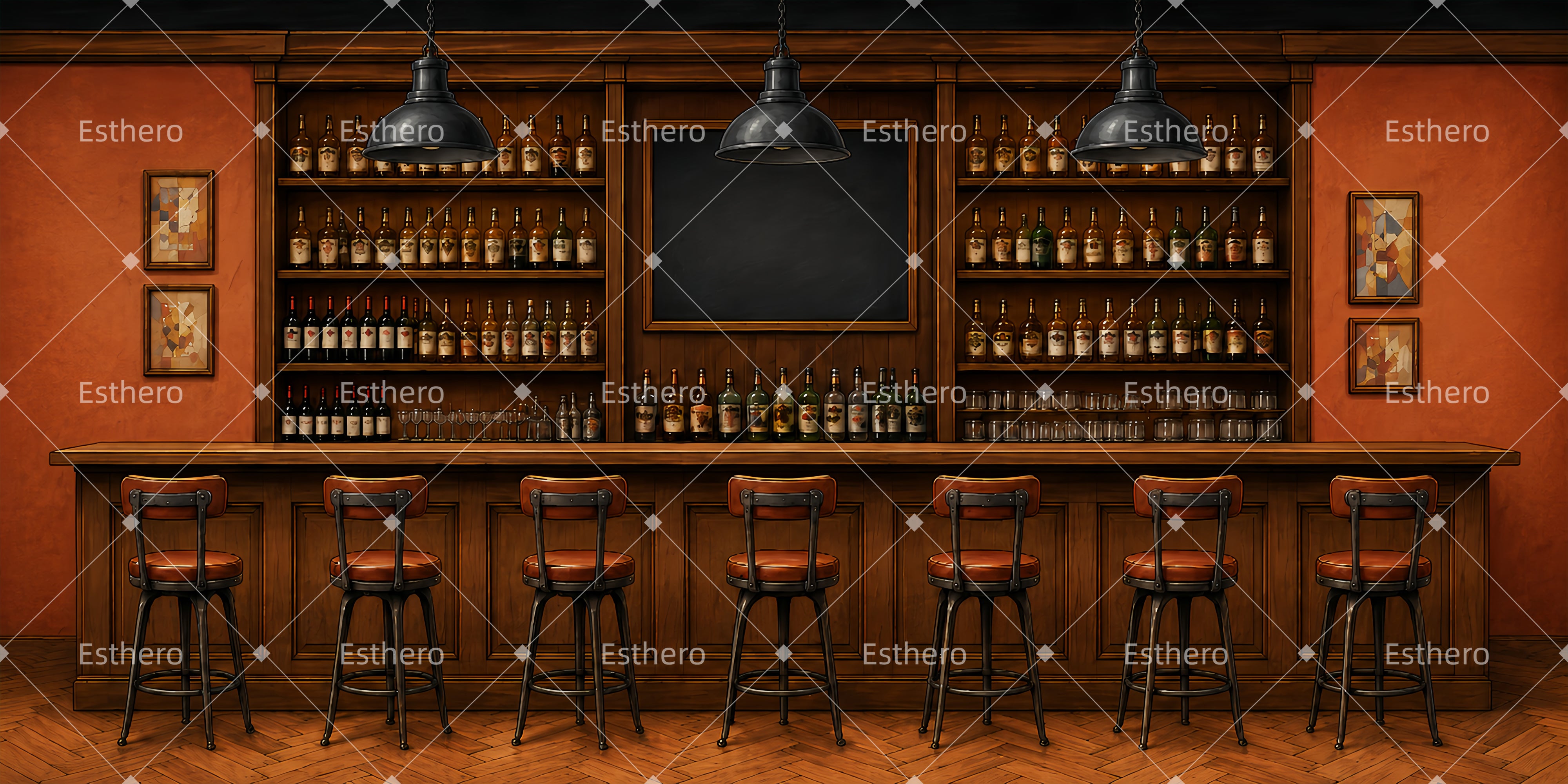 Décor de pub ancien avec comptoir toile de fond de spectacle LXX65-T89