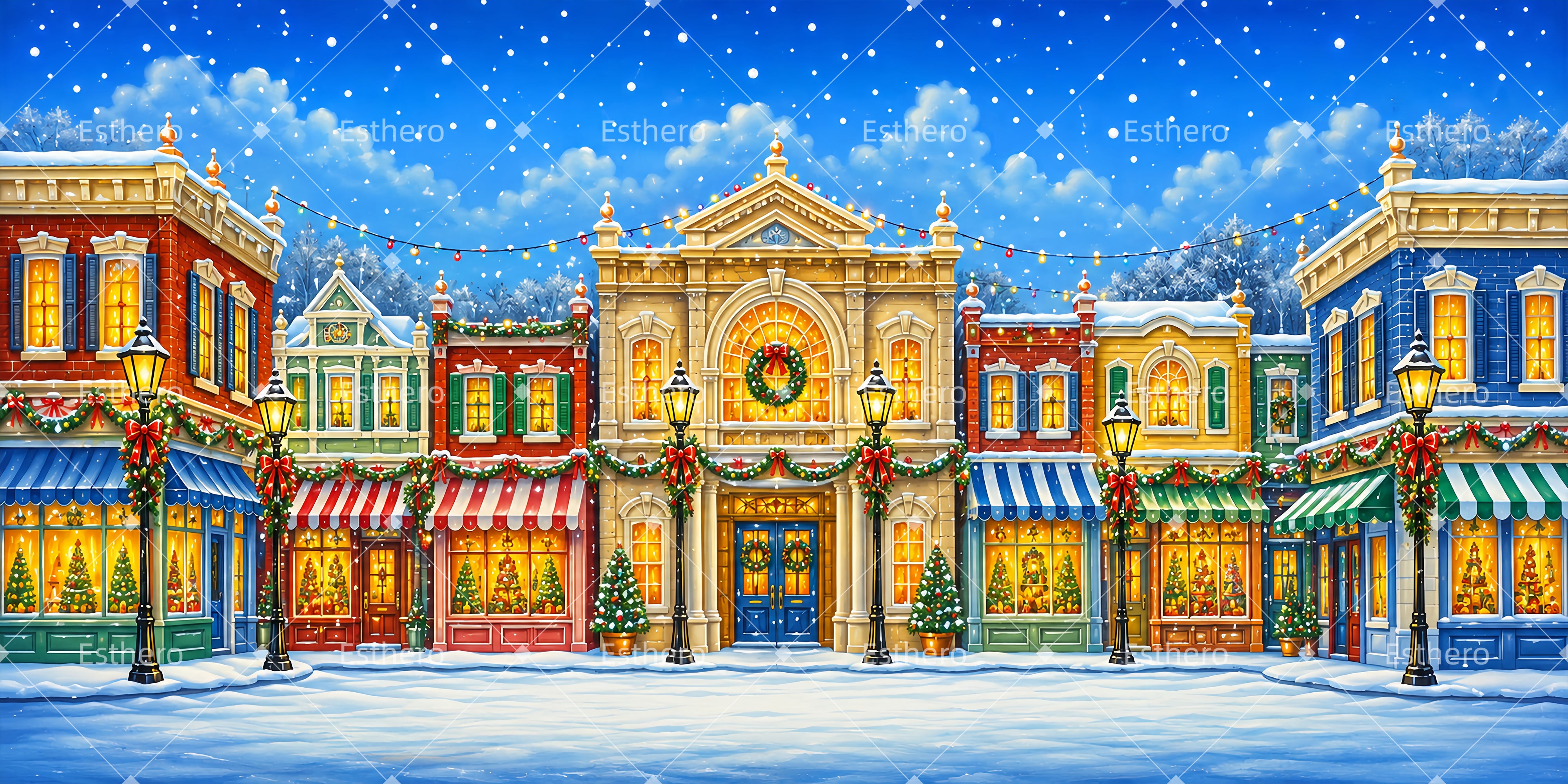 Toile de Fond de Noël Avenue Festive Décor de Théâtre LXX66-T107