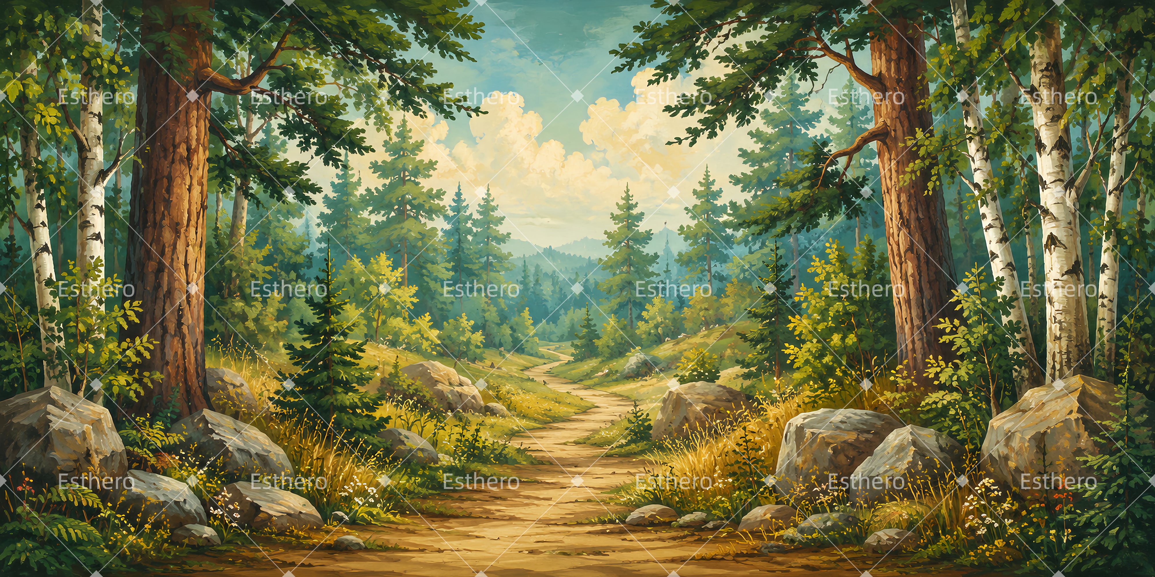 Toile de Fond Forestière Sentier de Fuite Mystérieux LXX66-T10