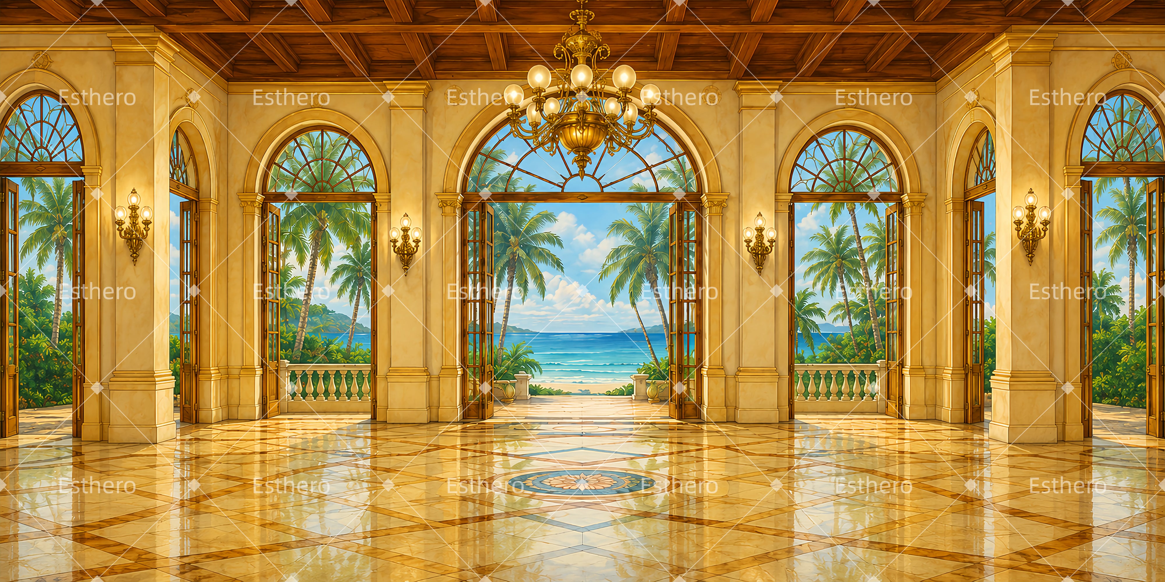 Décor de Scène Hall d’Hôtel Tropical pour Spectacle LXX66-T11
