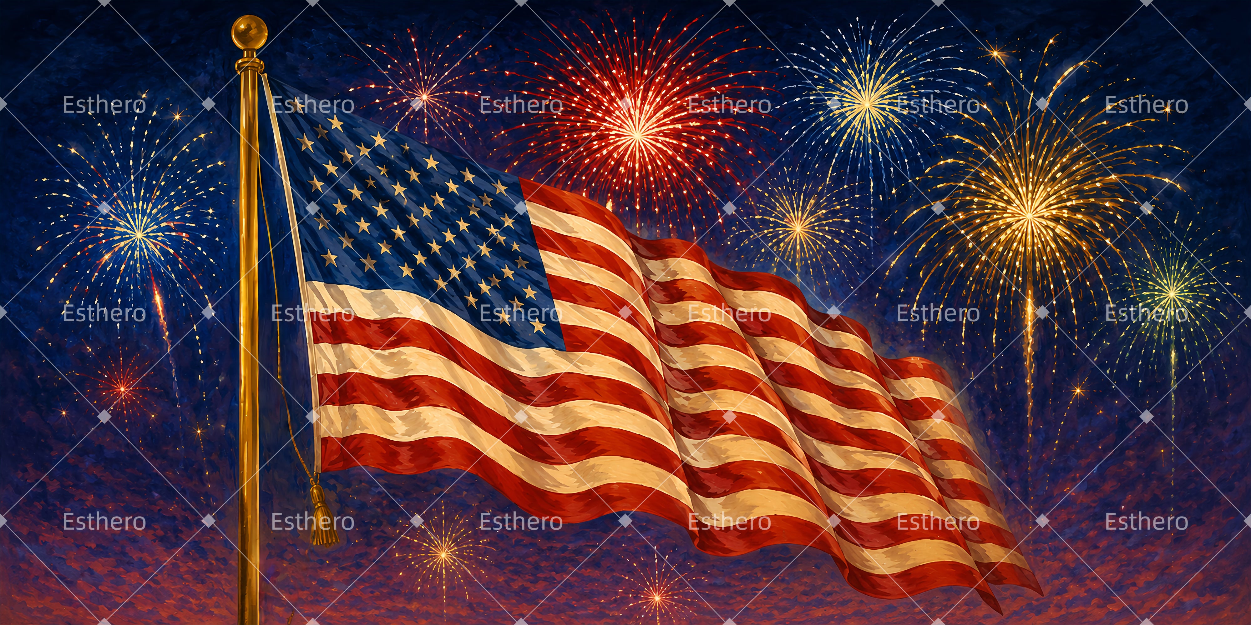 Toile de Fond Feux d’Artifice et Drapeau Décor de Spectacle LXX66-T52