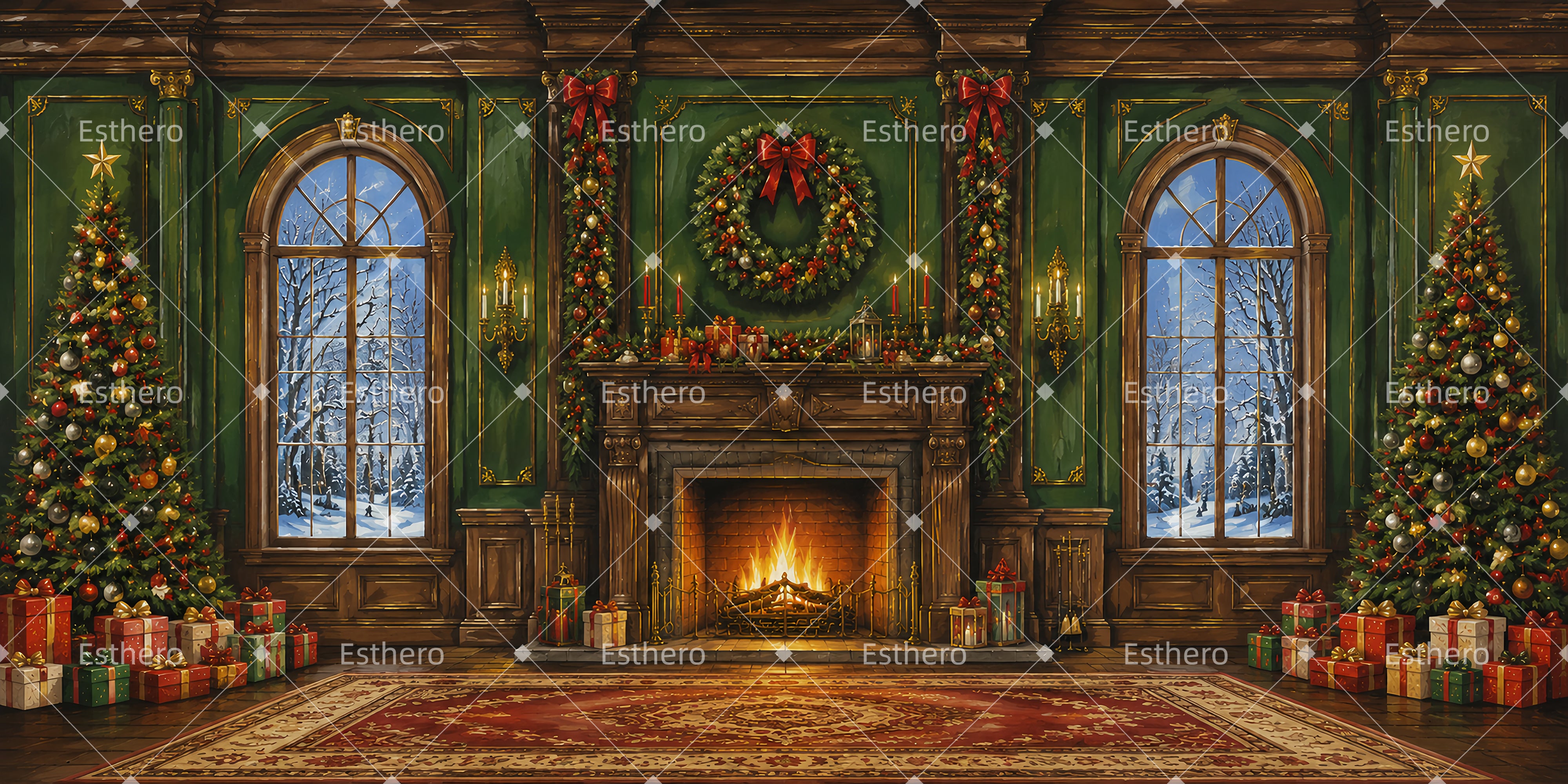 Toile de Fond Casse-Noisette Salon de Noël avec Cheminée LXX66-T68