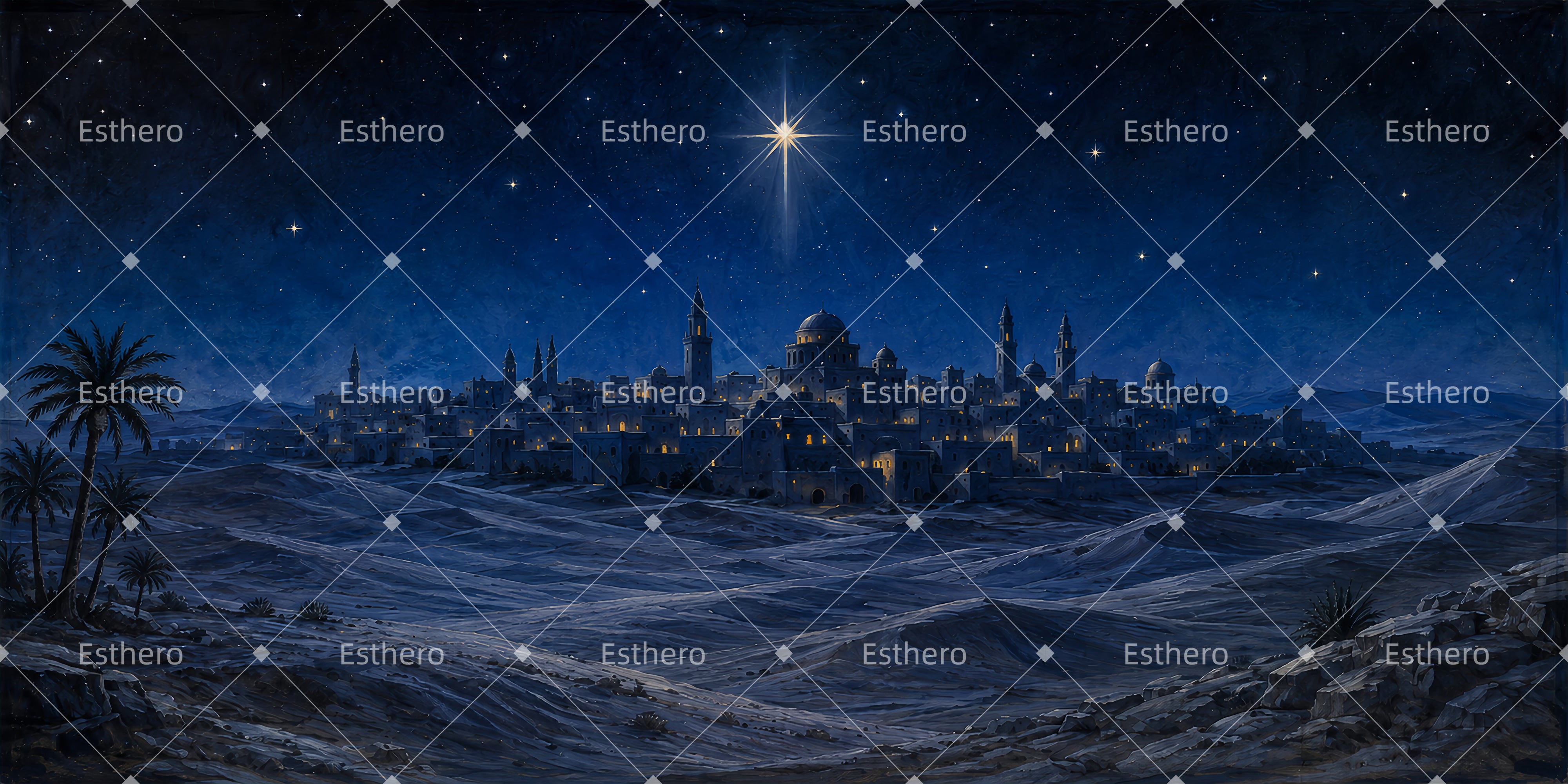Toile de Fond Professionnelle Ville du Désert sous les Étoiles LXX66-T82