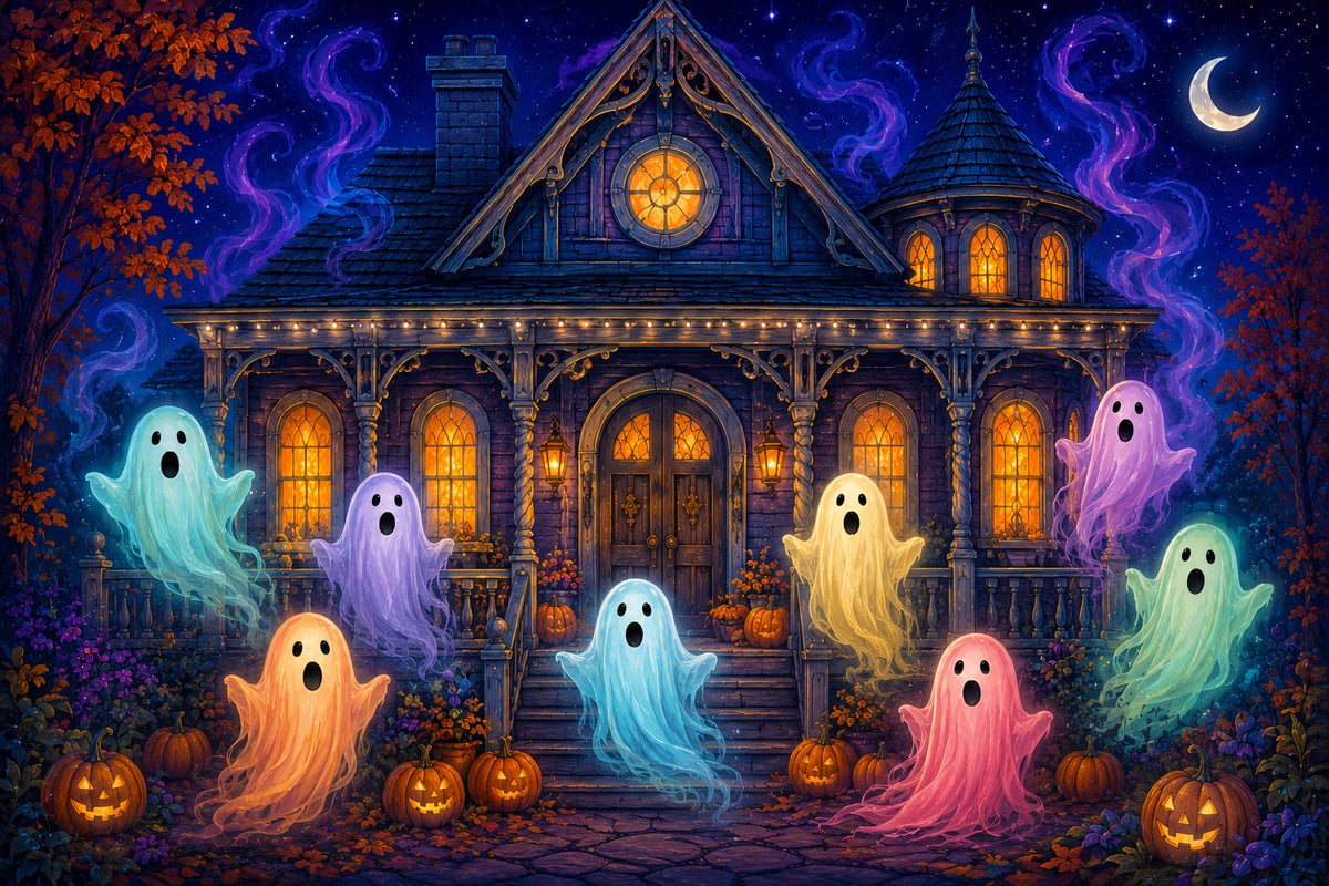 Décor De Scène D'Halloween Maison Hantée Colorée Avec Fantômes LXX67-102