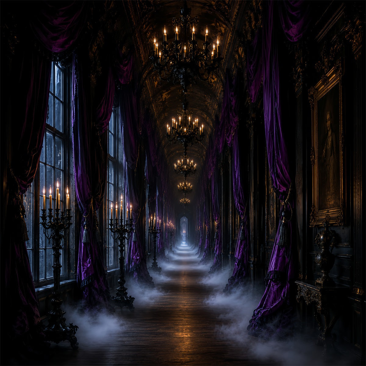 Décors Sur Le Thème D'Halloween : Couloir Gothique Avec Bougies ViolettesIdées De Décors D'Halloween LXX67-112