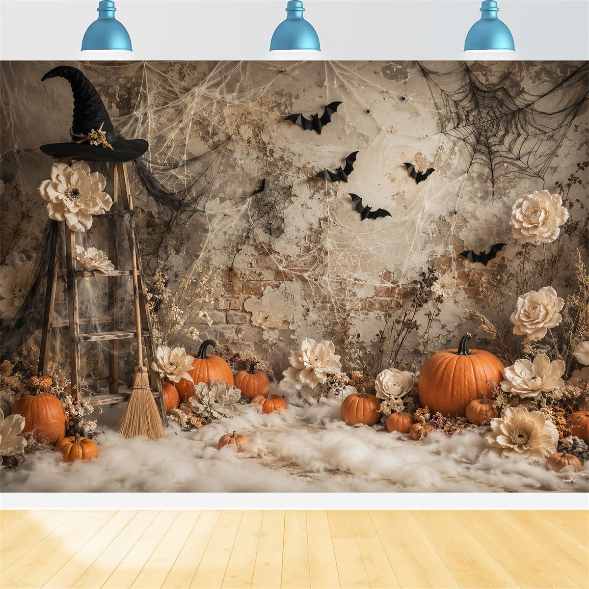 Idées De Décors Photo D'Halloween Citrouil les Style Bohème Sorcière Fleurs Citrouilles LXX67-119
